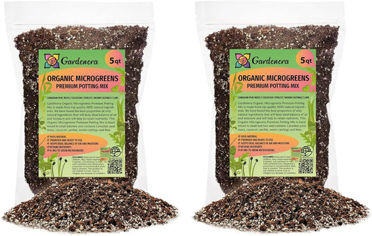 Premium Organic Microgreens Potting Mix by Gardenera - 10 Quart - The Ultimate Recipe for Nutrient-Dense Greens - (2 Bags of 5QT)