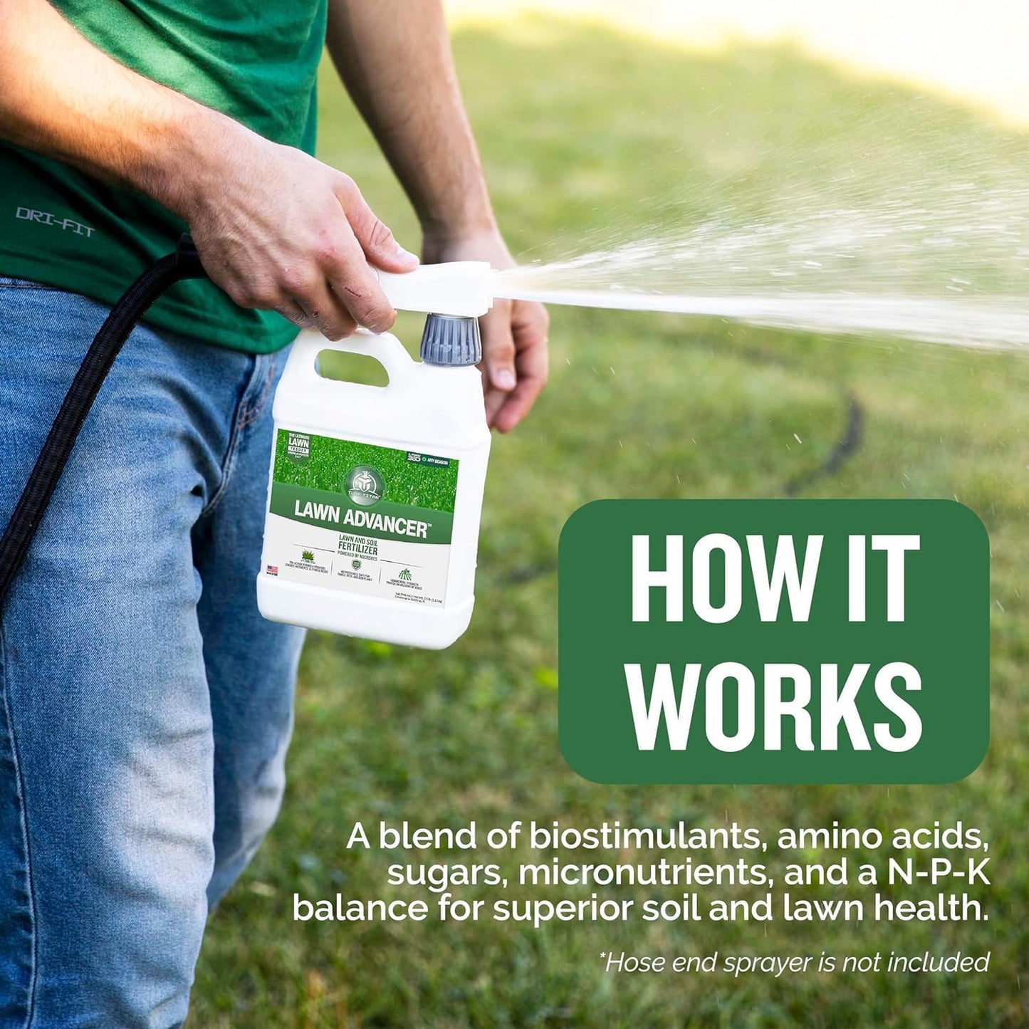 Turf Titan Lawn Advancer – Green Lawn Booster and Lawn Fertilizer (1 Gallon) – Fast Acting Grass Fertilizer w/Tri-Action Formula – Fertilizer Concentrate for Grass Growth - Covers up to 32,000 Sq Ft