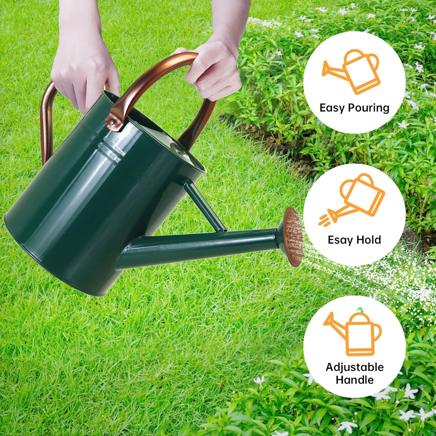 Metal Watering Can for Outdoor Plants, 1 Gallon Galvanized Steel Watering Can with Removable spout for Outdoor & Indoor Use, Perfect for Garden Flower, Houseplants, Forest Green