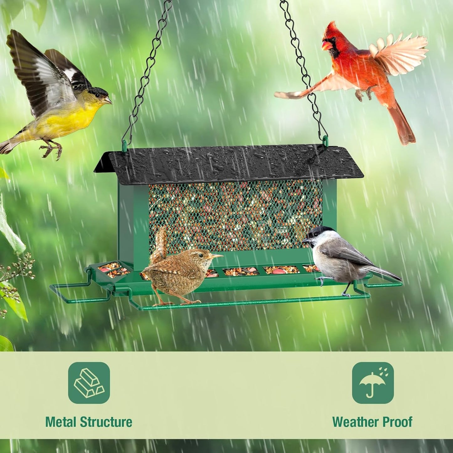 Bird Feeder for Outdoor Hanging, Large Squirrel Proof Birdfeeders w/ 14 Feeding Ports - Heavy Duty Metal Bird Feeders for Outside Hanging, 4 Lb Large Capacity Birdfeeder to Attracting Birds