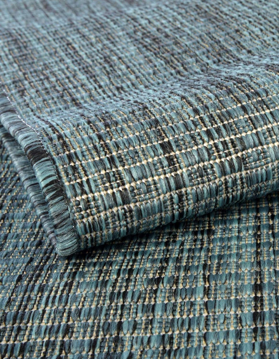 Unique Loom Outdoor Solid Collection Area Rug (5' 3" Square Teal/Navy Blue)