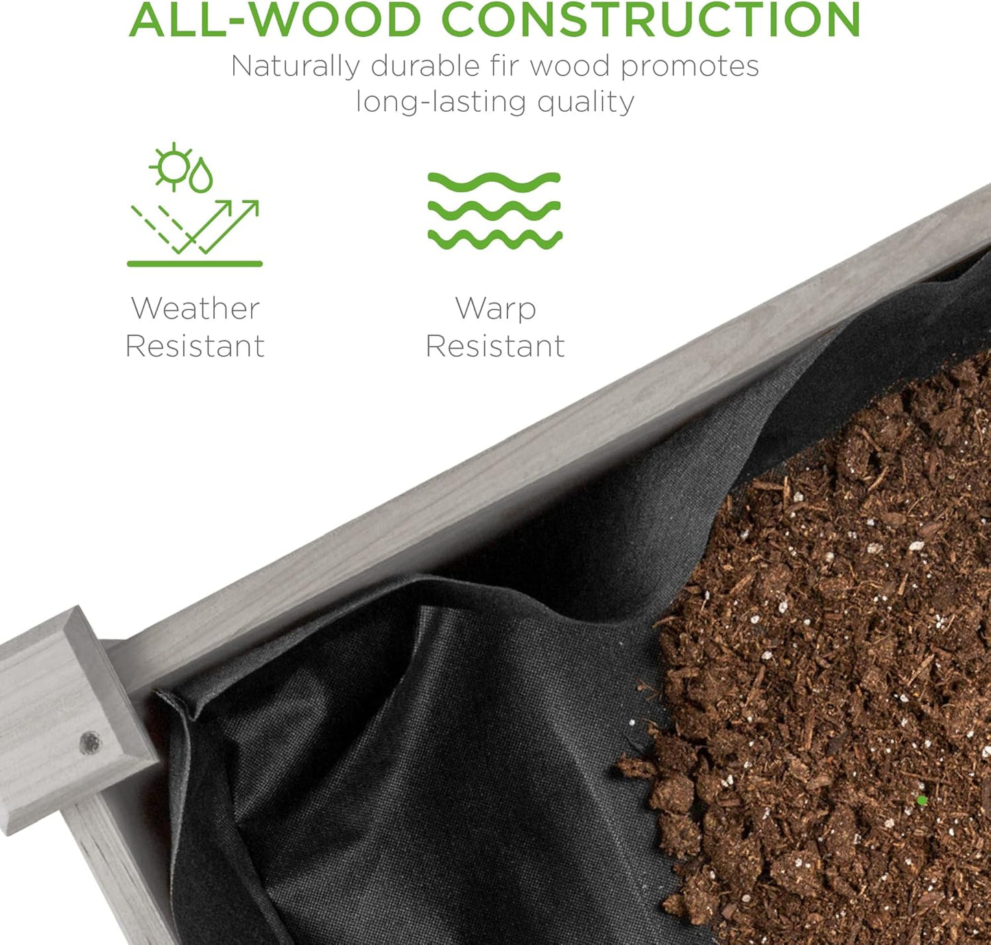 Best Choice Products 34x18x30in Raised Garden Bed, Elevated Wood Planter Box Stand for Kids, Backyard, Patio, Balcony w/Bed Liner, 150lb Capacity - Gray