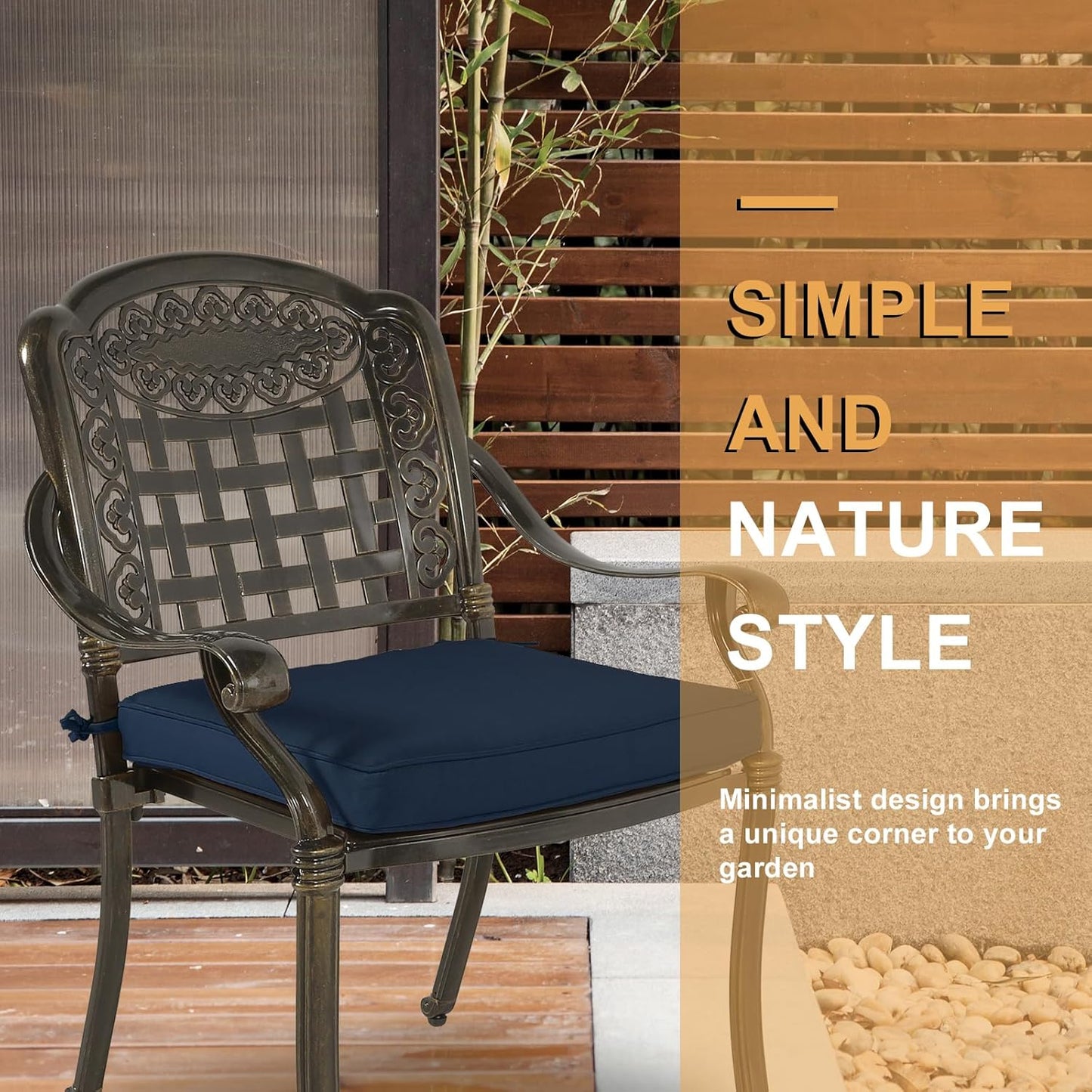 3-Piece Outdoor Patio Dining Set, All-Weather Cast Aluminum Patio Furniture Set for Backyard Garden Deck with 2 Cushioned Chairs and 31” Round Table, 2" Umbrella Hole, Navy Blue