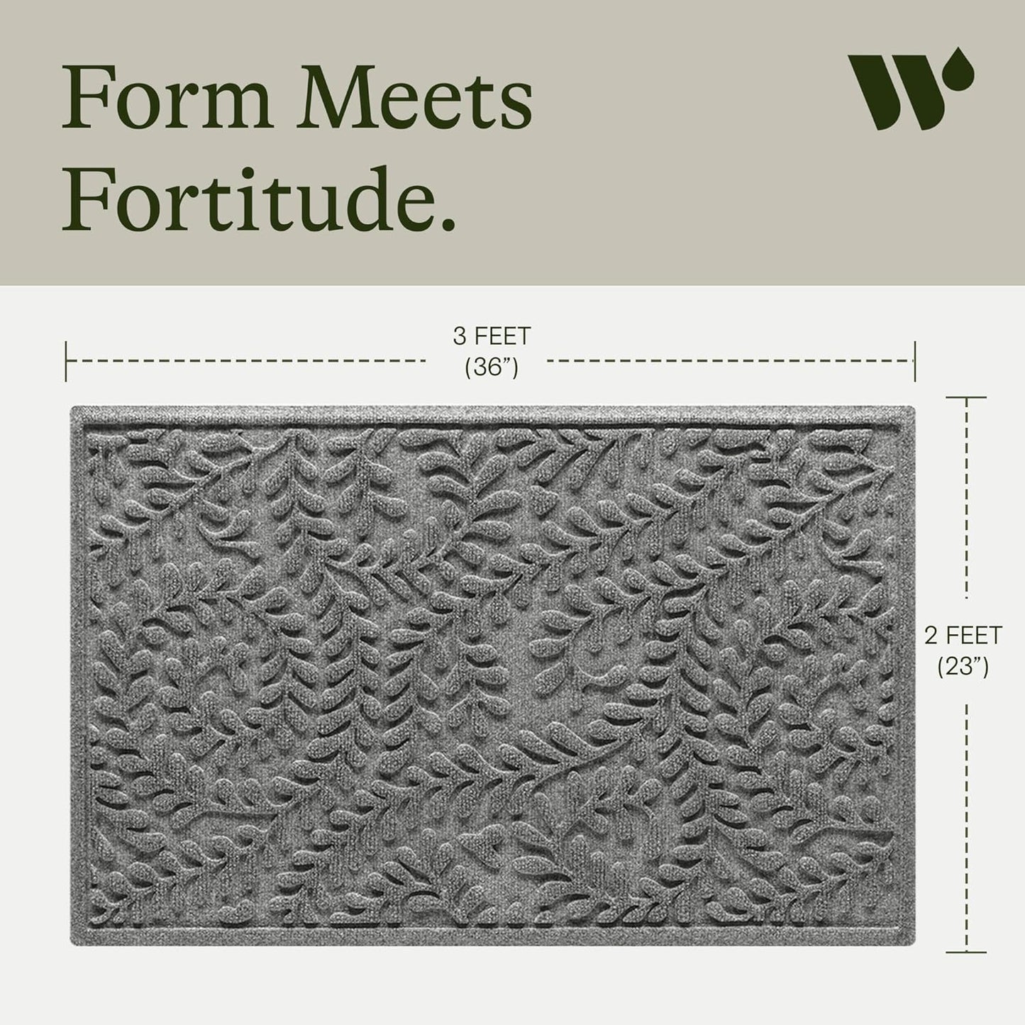 WaterHog Indoor/Outdoor Door Mat, 2' x 3' Made in USA, Durable & Skid-Resistant Front Door Rug, Decorative, Water-Trapping & Heavy-Duty Entryway Floor Mat For Your Home, Boxwood Collection Medium Grey