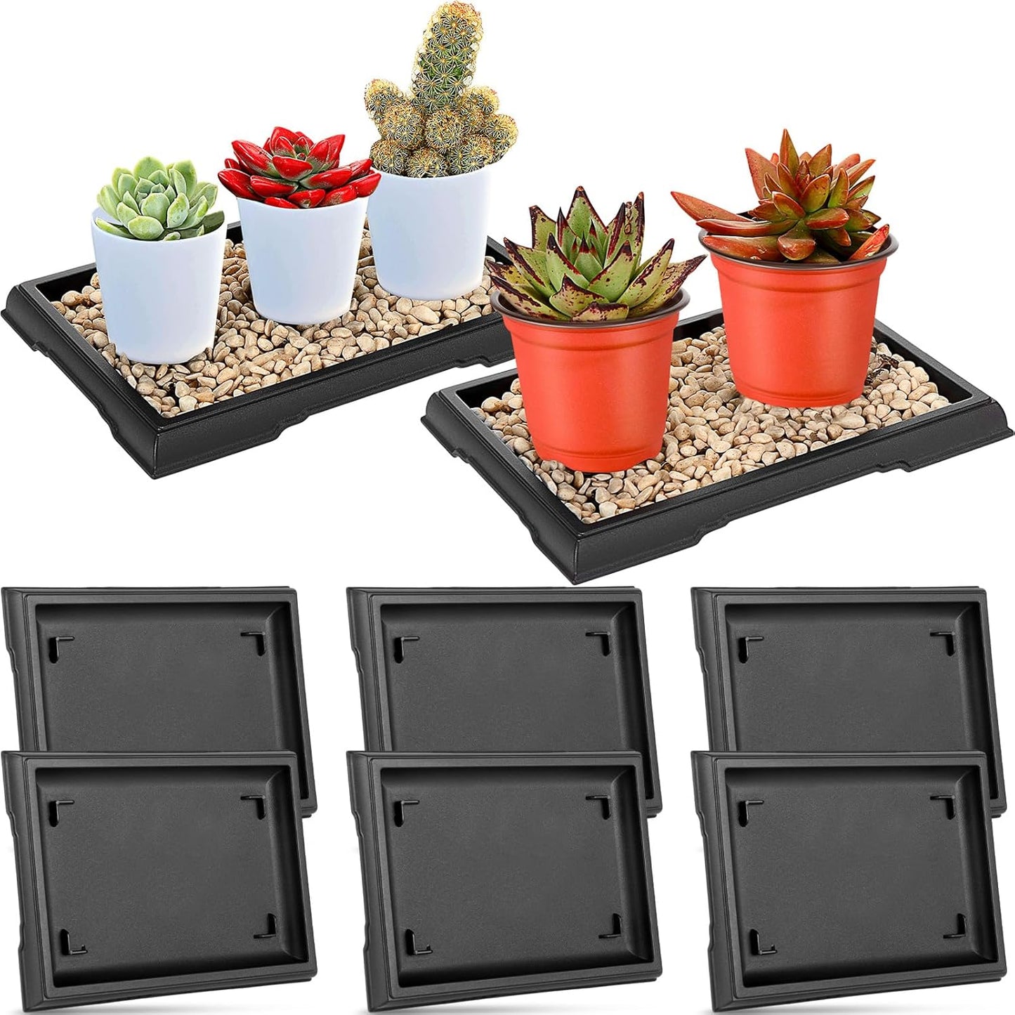 Pinkunn 2 Pcs Bonsai Humidity Tray Drip Tray Plastic Plant Water Catcher Plant Saucers for Indoors and Outdoors Cactus,Succulents,Bonsai Tree,Stone Not Included (7.8 x 5.5 Inch)