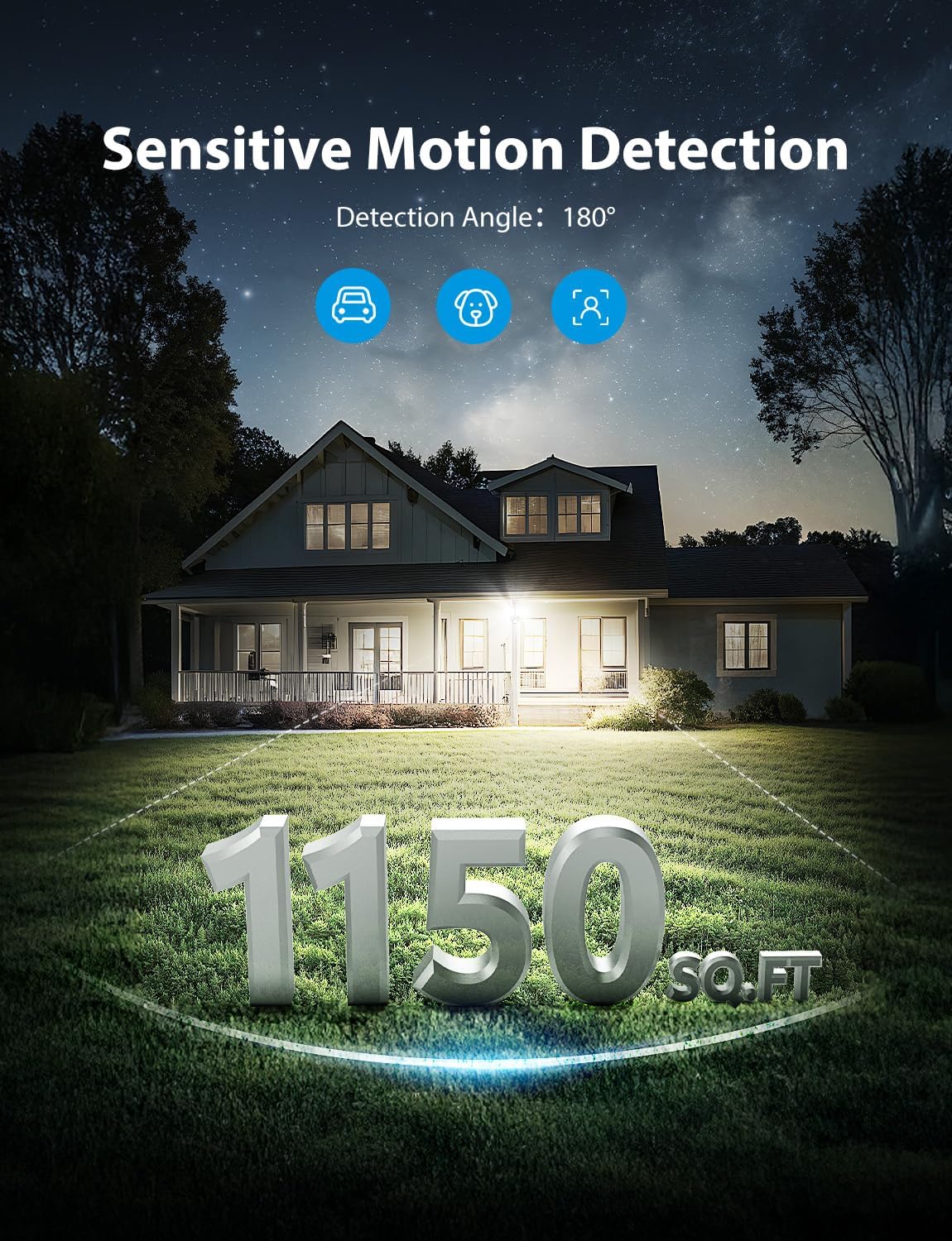 Onforu 32W 2 Head Motion Sensor Outdoor Lights, 3200LM 6500K LED Security Light, Dusk to Dawn, Motion Detector Light for Outside, IP65 Waterproof Flood Lights for Garage, Yard(Black)