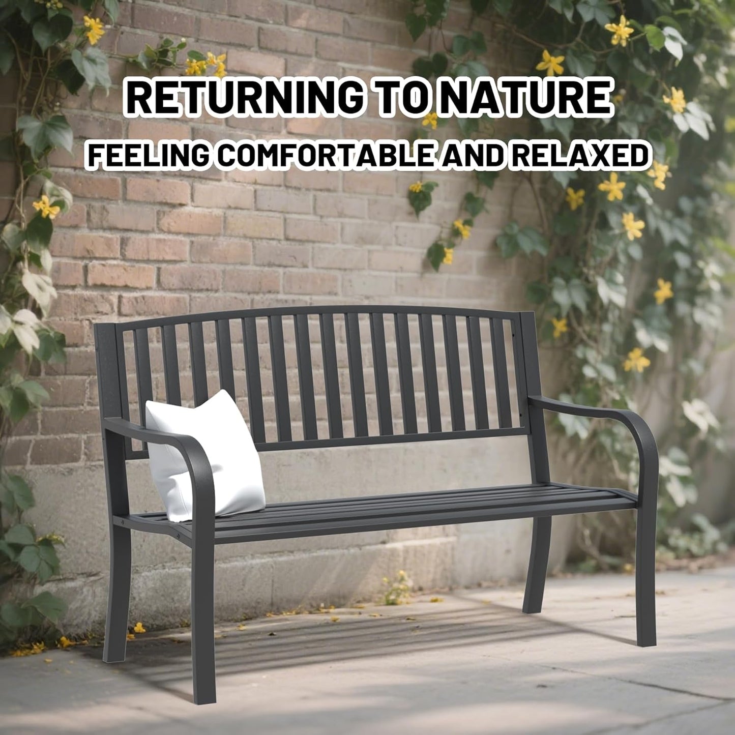 YLGJ&TIDY 50" Outdoor Bench, Metal Garden Bench, Patio Park Bench with Backrest & Armrests, Rust-Resistant, Perfect for Gardens, Parks, Porch, Lawn and Yard (BENCH08)