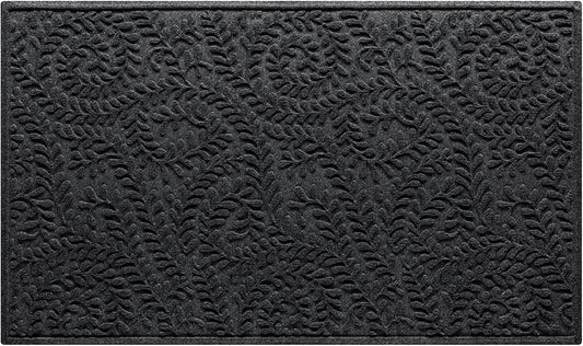 WaterHog Indoor/Outdoor Use Door Mat, 3' x 5', Made in USA, Welcome Mat for Front Door, Durable, Water-Trapping Floor Rug, Decorative, Skid-Resistant Entryway Rug, Boxwood Collection, Charcoal