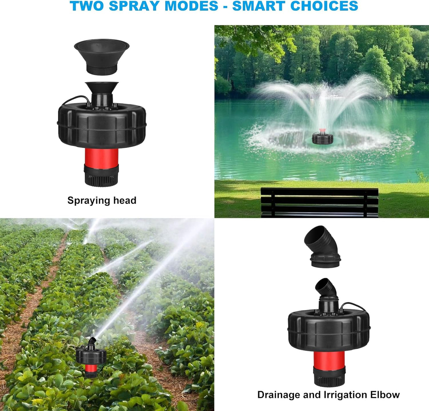 Pond Fountain Aerator 750W, 1HP 15000 GPH Automatic Floating Aerating Pump with Timer, 100FT Power Cord, 2 Spray Patterns, Energy-Efficient Water Circulation for Ponds & Lakes