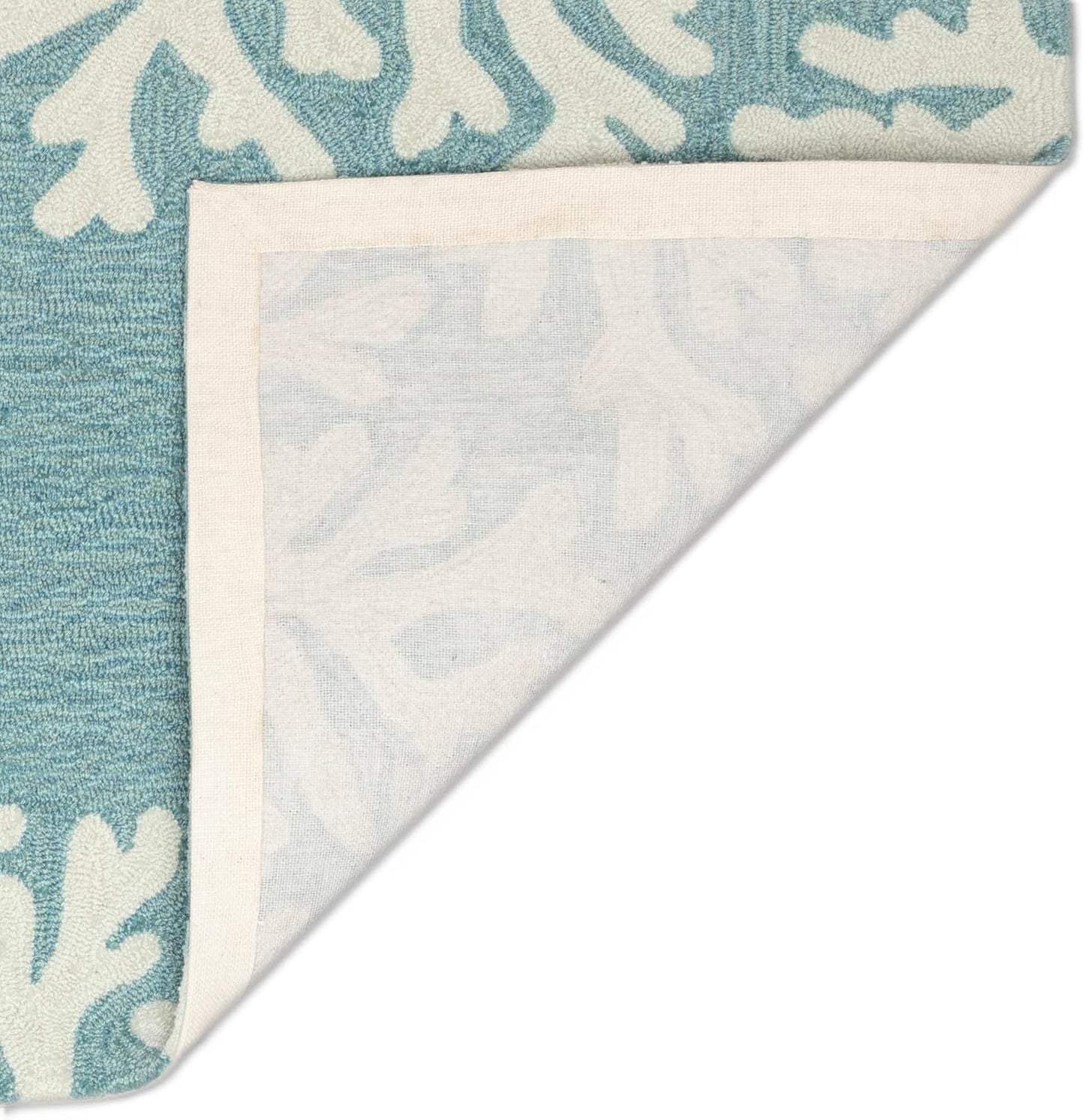 Liora Manne CAPRI Indoor/Outdoor Handmade Synthetic Blend Durable Area Rug - Traditional Border Coastal Beach Accent (Coral Border Aqua) (2' x 8')