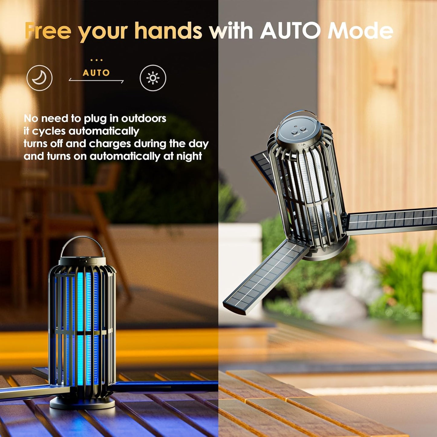 Bug Zapper 2 Pack, Solar Bug Zapper with 3 Solar Charging Panels, IP65 Waterproof Mosquito Zapper, 4200V Mosquito Zapper with LED Light, Outdoor Indoor AUTO ON/Off