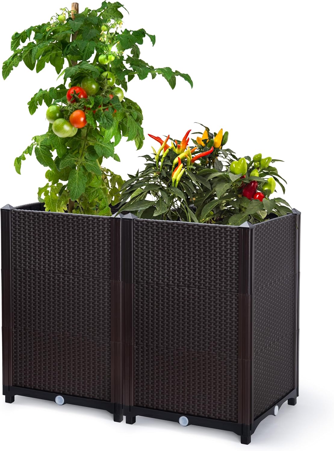 D'vine Dev Raised Patio Planter Box - Elevated Planter with Drainage Plug Raised Garden Beds for Growing Flowers, Herbs, Vegetables - Outdoor Standing Gardening Kit, Set of 2, RGB-D-2