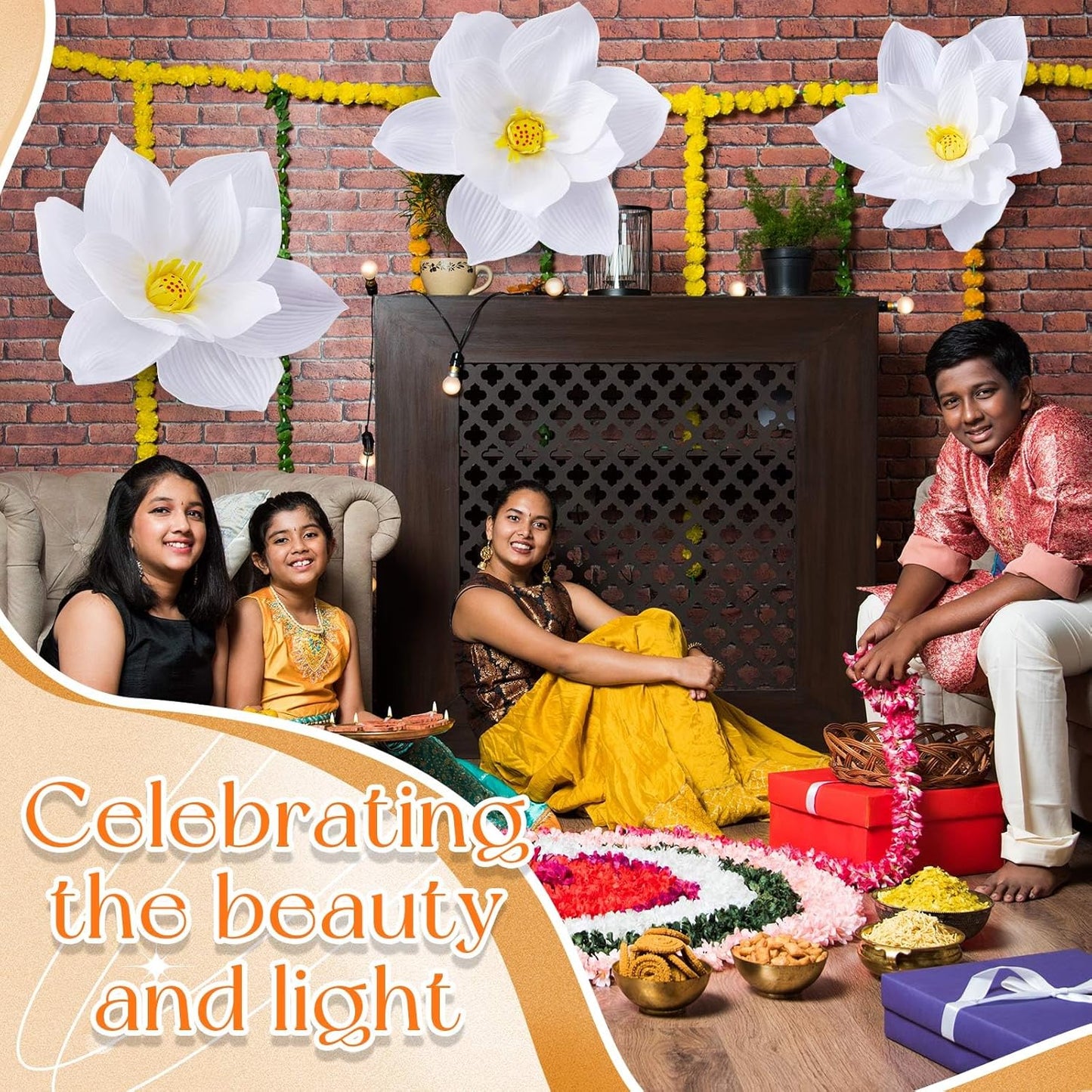 Havawish 3 Pcs Diwali Lotus Decorations for Pooja Giant Foam Lotus for Indian Pooja Decor Wedding Backdrop Home Wall Garden Pond Decor, 3 Different Size 15.75"/ 19.69"/ 23.62"