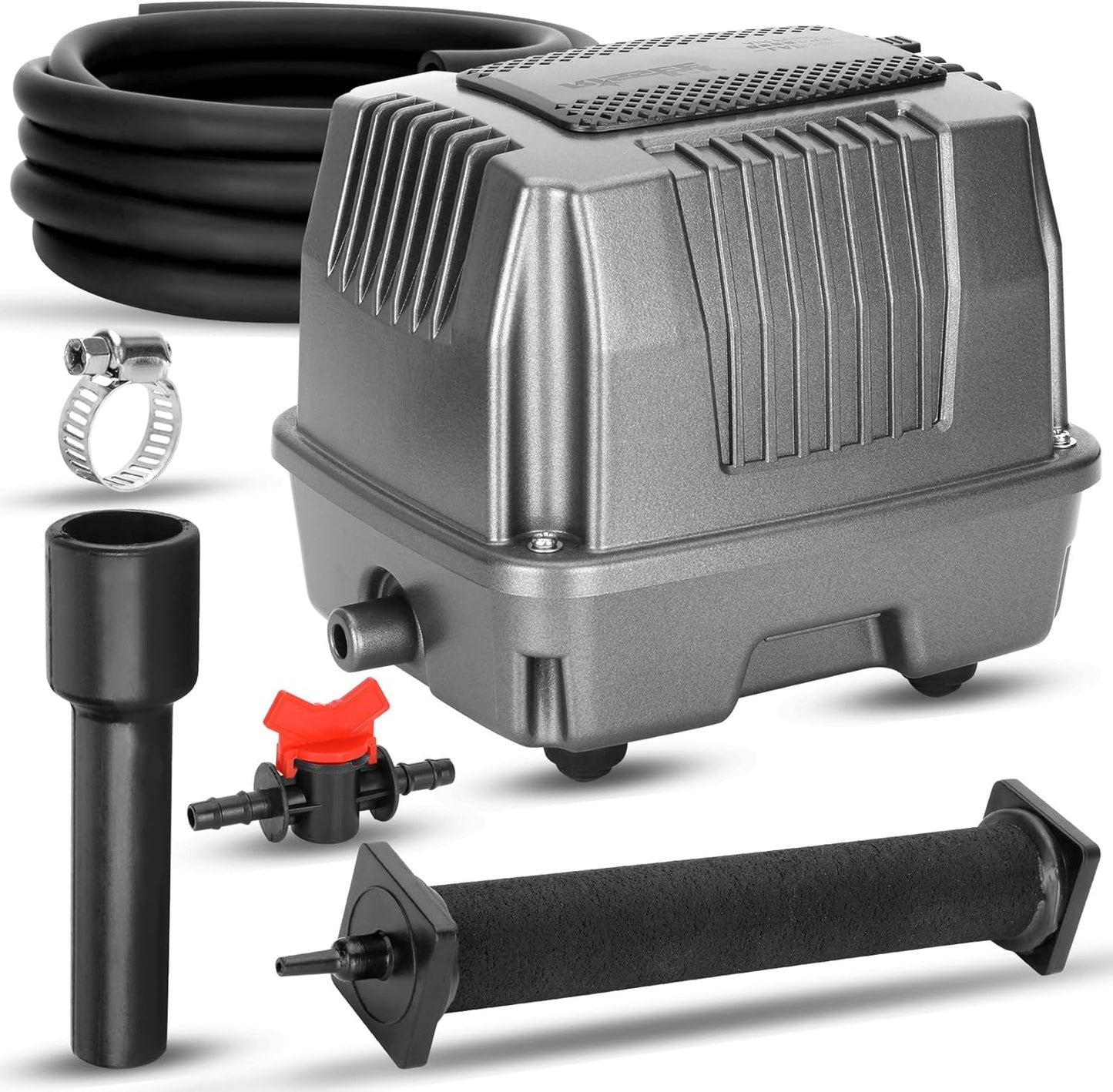 Pond Aeration Kit|Linear Aeration Pump Kit| Koi Pond Aerator | For Pond up to 5000 Gallons 1.06CFM 4.35PSI 18W| Includes One 20ft Rubber Airlines and Diffusers