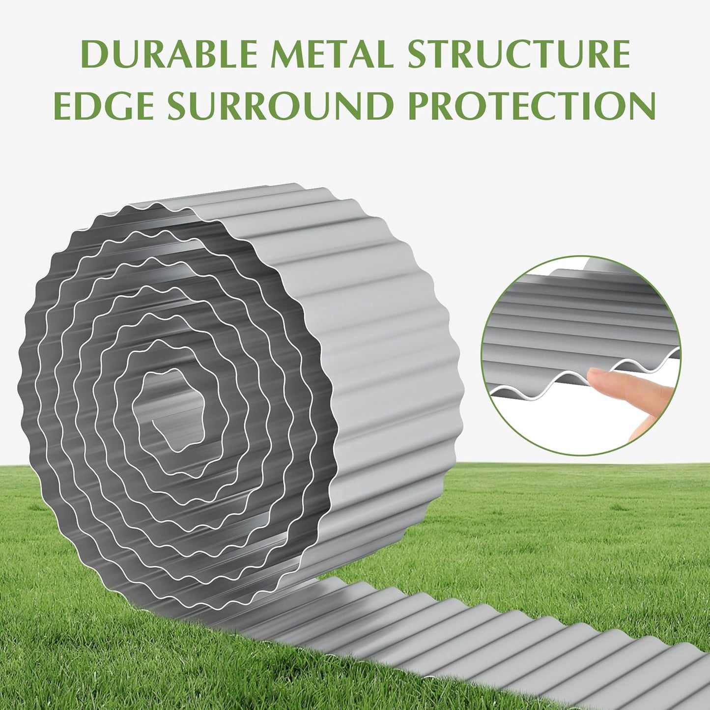 Metal Garden Edging Border, Corrugated Steel Landscaping, DIY for Lawn (Silver, 6 Inch x 40FT)