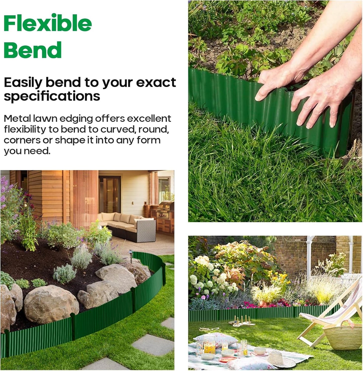 Corrugated Metal Garden Edging, Sturdy Tall Landscape Edging Borders, Perfect DIY for Flower Beds, Lawn and Pathway, Tree Surrounds, Paver Edges (Green, 6"×20FT)