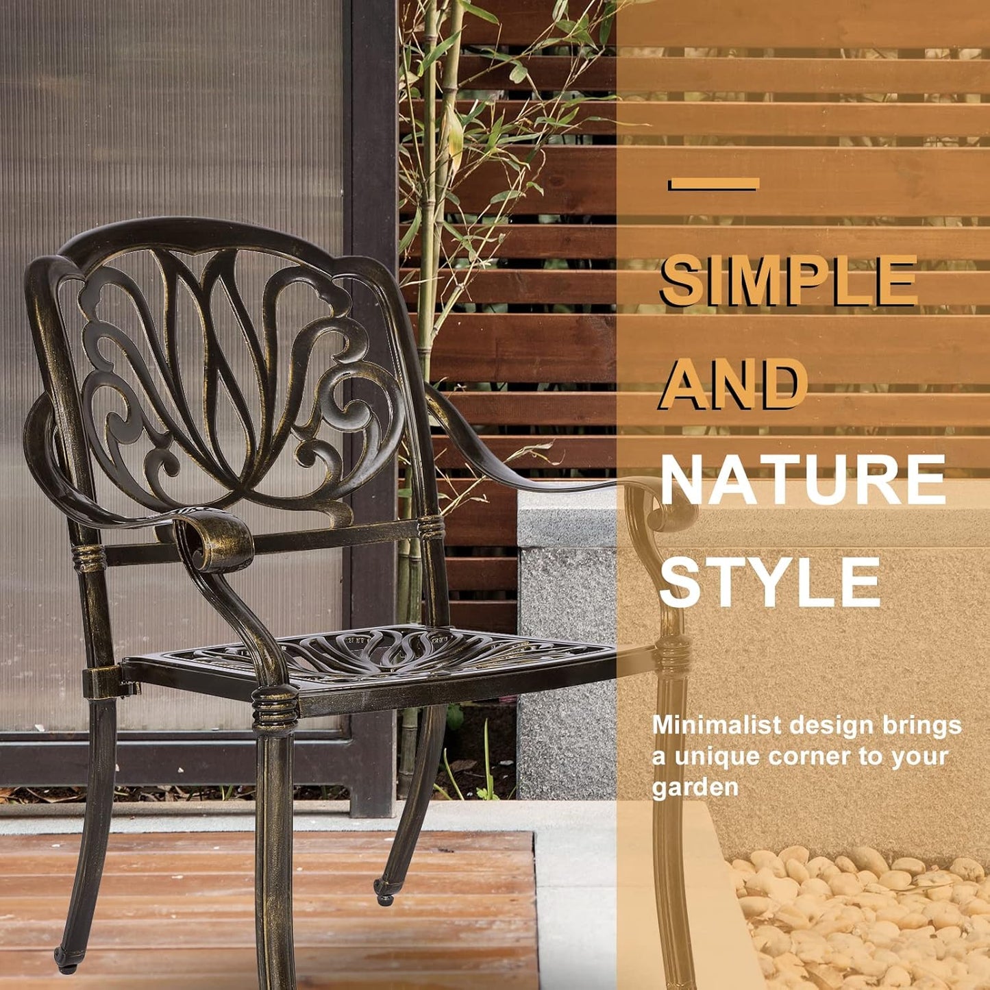 3-Piece Outdoor Patio Dining Set, All-Weather Cast Aluminum Patio Furniture Set for Backyard Garden Deck with 2 Chairs and 35.4” Round Table, 2" Umbrella Hole