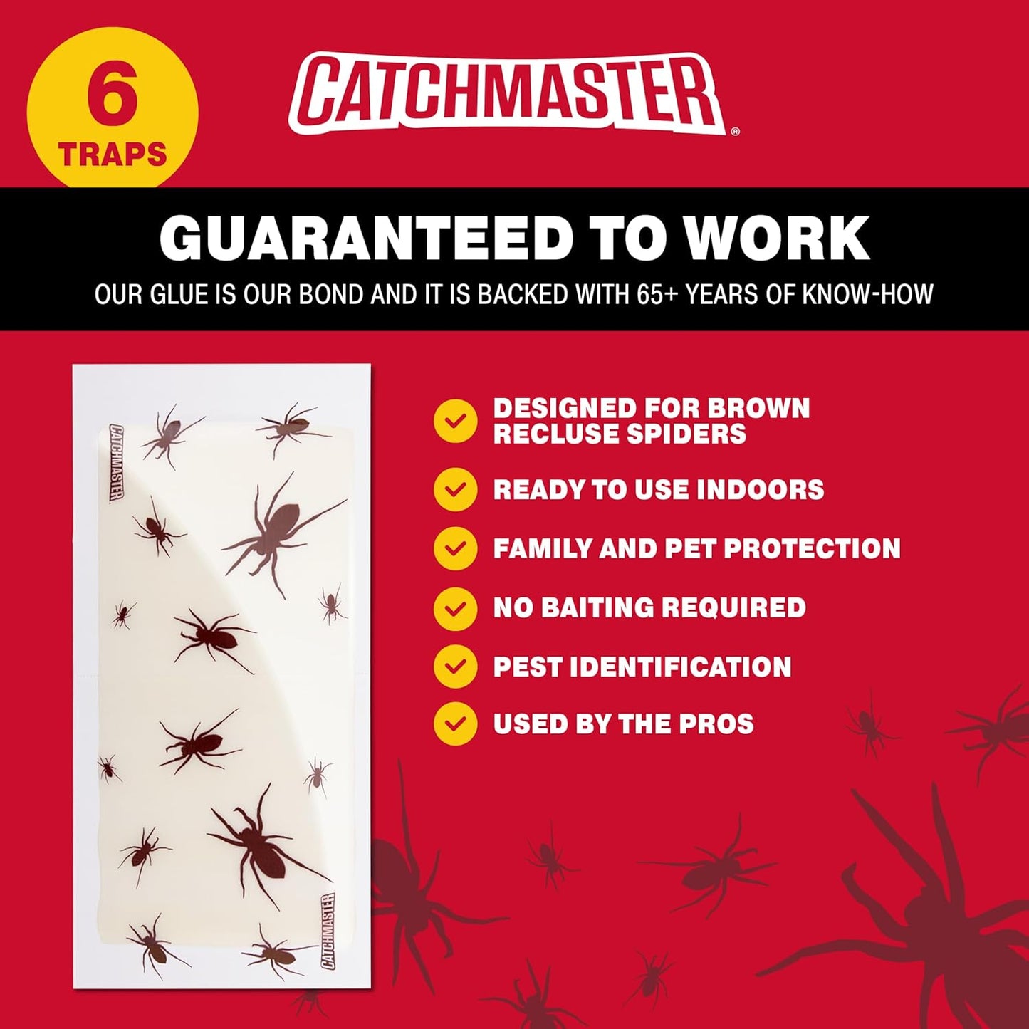 Catchmaster Brown Recluse Spider Giant Glue Boards 6Pk, Adhesive Bug Catcher, Insect, Scorpion, Cricket, Cockroach & Spider Killer for Home, Bulk Glue Boards for House & Garage, Pest Control for Home