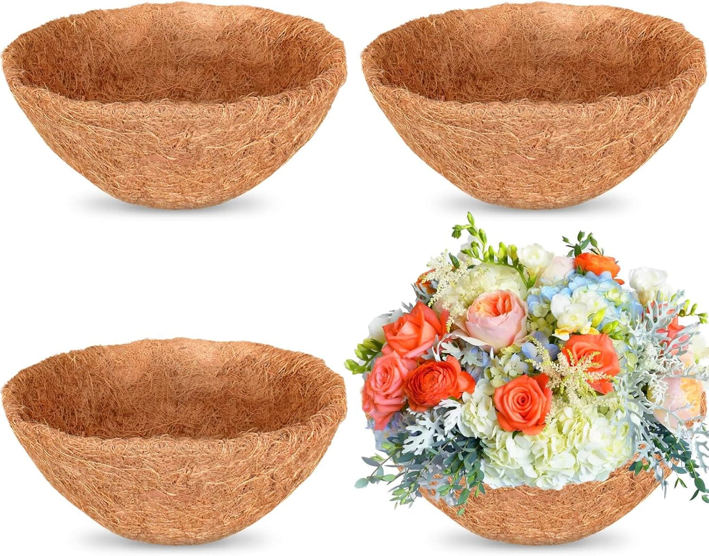 Halatool 4PCS 18 Inch Coconut Liners - 100% Natural Coco Fiber Round Liners for Planters, Flowers, Vegetables
