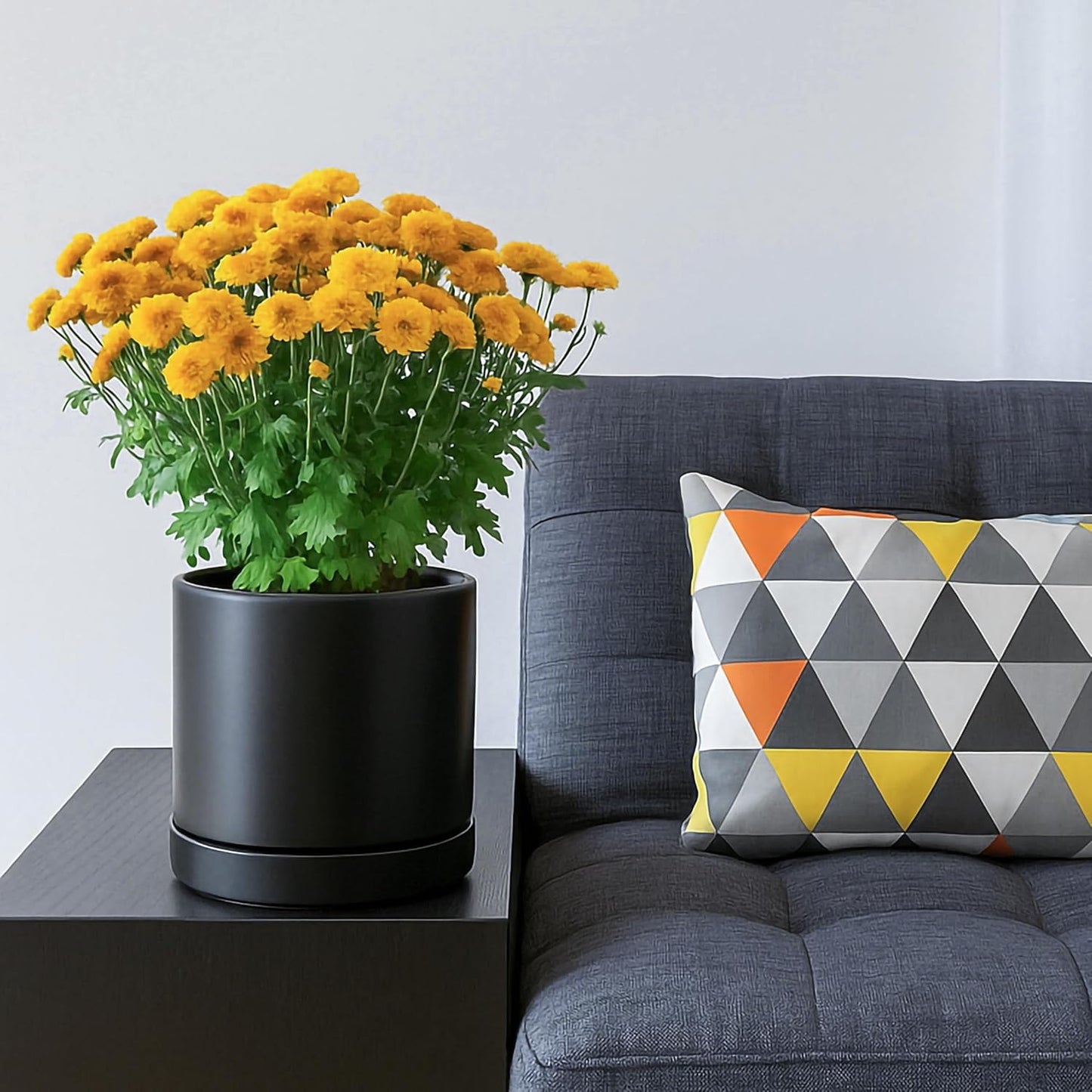 D'vine Dev 3 Inch & 4 Inch & 6 Inch, Set of 3 Round Ceramic Planter Pot with Drainage Hole and Saucer, Black, 94-T-S-2