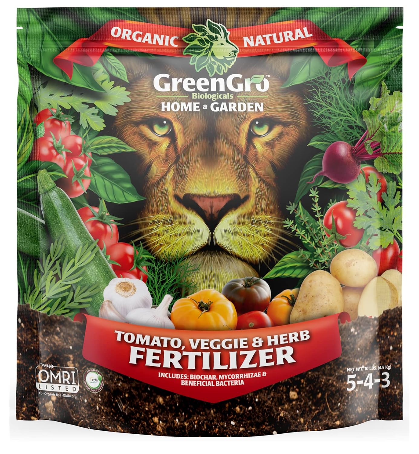 GreenGro Veggie, Herb, & Tomato Fertilizer - Outdoor & Indoor Plant Food for Edible Plants/Organic Fertilizer & Flower Food for Vegetable Garden/Improve Harvest with Vital Plant Nutrients (10 lb)