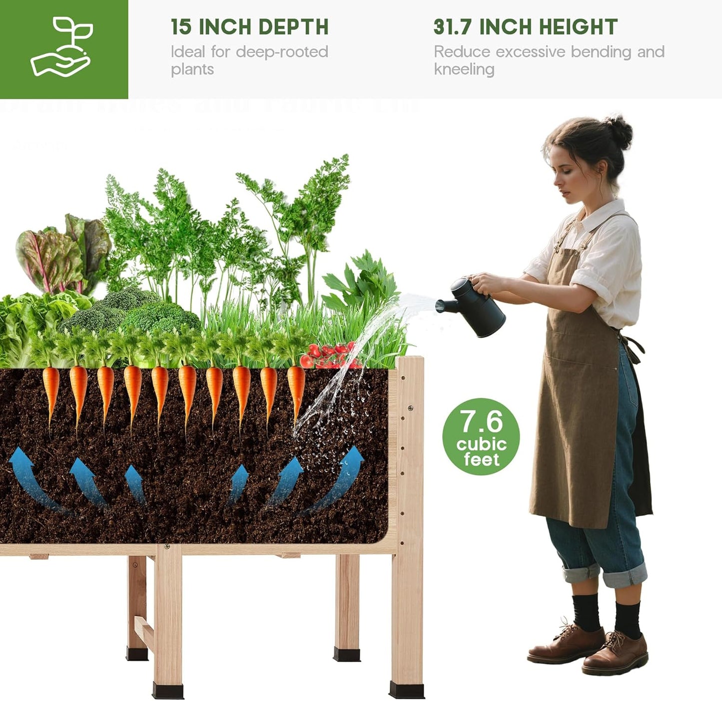SPECRAFT 4x2 Ft Raised Garden Bed - Features Legs, Drainage Holes, Ideal for Vegetables, Flowers, Elevated Wood Planter Box for Balcony, Patio, Backyard, Easy Assembly Fir Wood