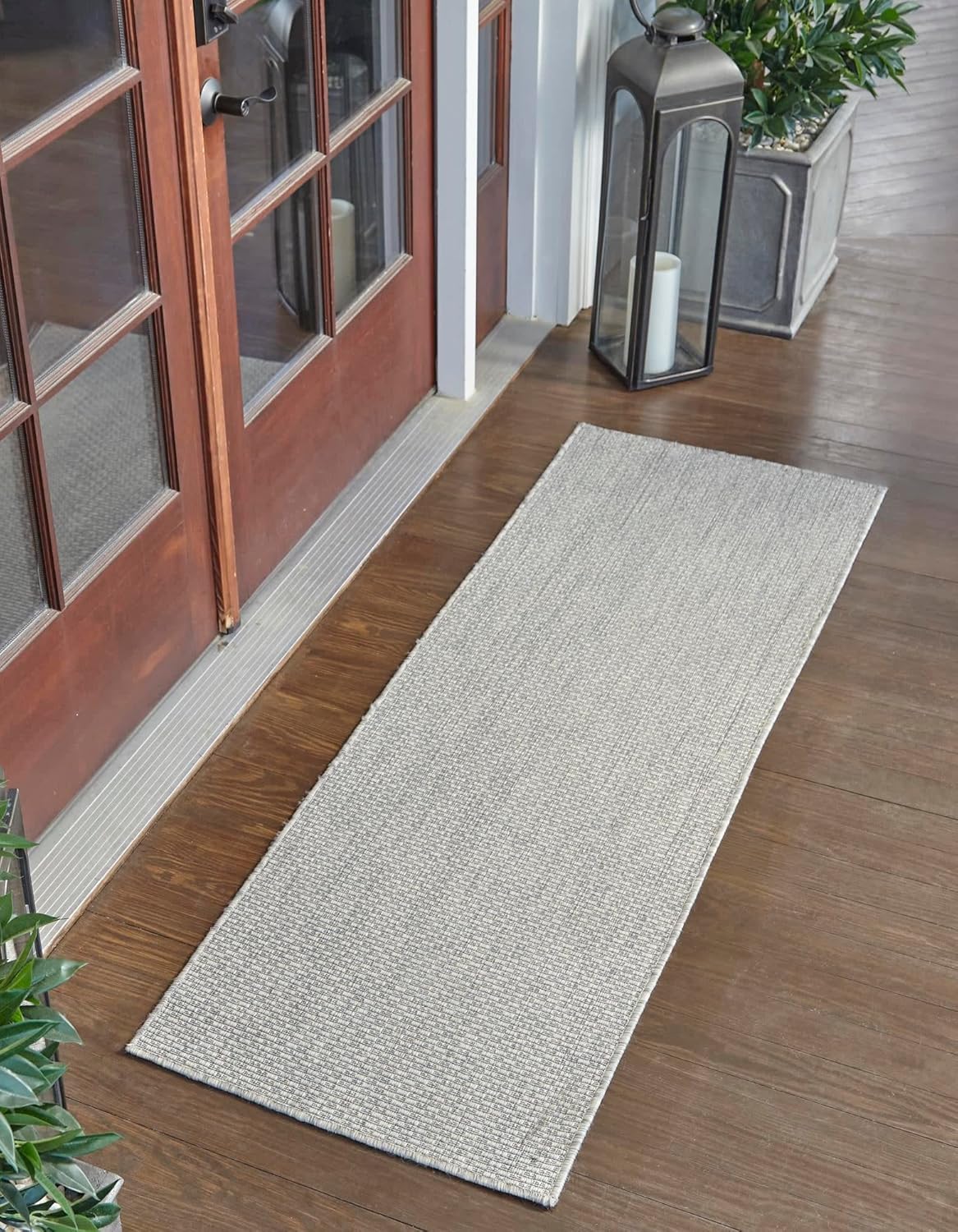 Unique Loom Collection Casual Transitional Solid Heathered Indoor/Outdoor Flatweave Area Rug (2' 7" x 12' Runner, Light Gray/Ivory)