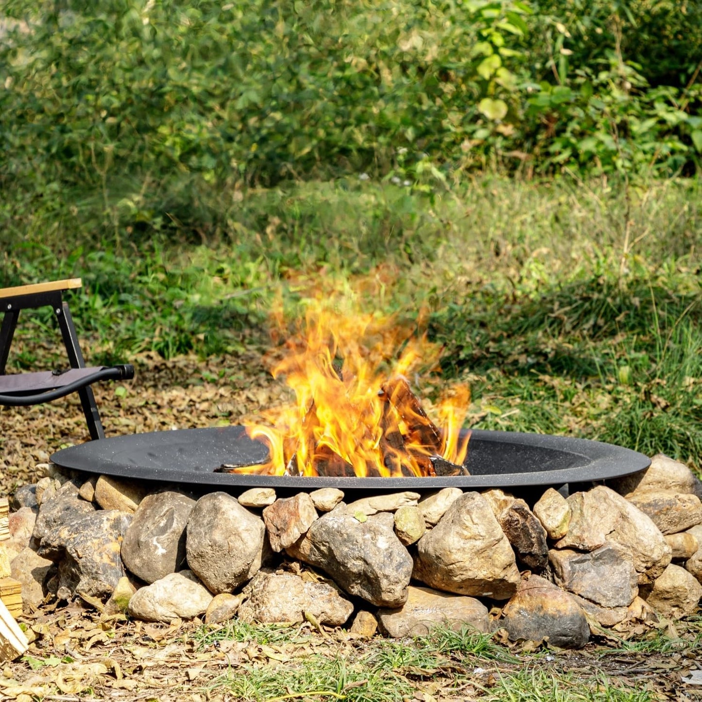 35 inch Steel Fire Bowl for DIY or Replacement Existing Fire Pits, Wood Burning Fire Pit Bowl with Spark Screen &Fire Poker, Fireplace for Backyard, Porch, Deck, Camping, BBQ (Circle Dot)