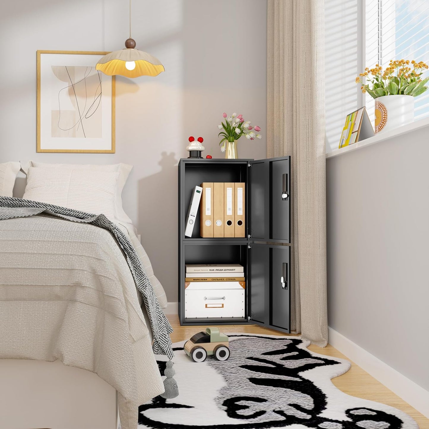 2 Door Metal Vertical Storage Locker for School, Office, Home,Gym,Stackable Steel Storage Cabinet with Lock,Anti-Falling Device. (2 Door, Black)