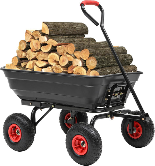 600lb Garden Dump Cart,4 Cu.Ft Utility Wagon Wheelbarrows with Quick-Release System&4 Pneumatic Tires,Heavy Duty Yard Dump Wagon with Steel Frame for Yard, Farm, Garden(Black)