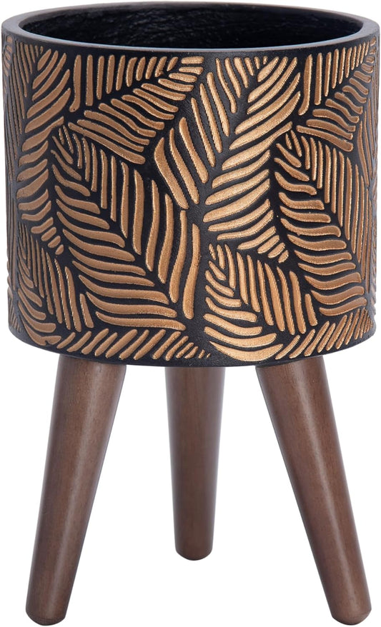 D'vine Dev 8 Inch Planter Pot with Stand, Mid-Century Tall Plant Pot with Legs for Indoor Plants, Small, Bronze/Grey, 88-L-A-6