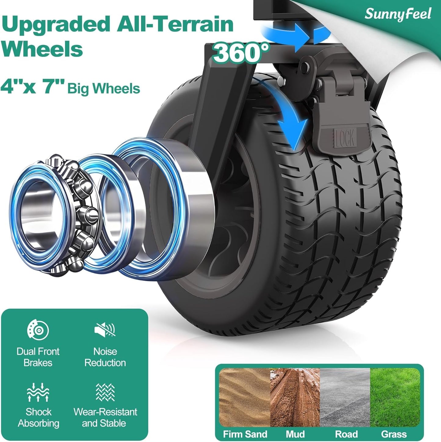 SUNNYFEEL 550L Large Capacity Folding Sports Wagon, 550LBS Heavy Duty Collapsible Cart,Extra High Extender Wagon Cart with Tailgate, All-Terrain Big Wheels for Camping Fishing & Outdoor Use，Black