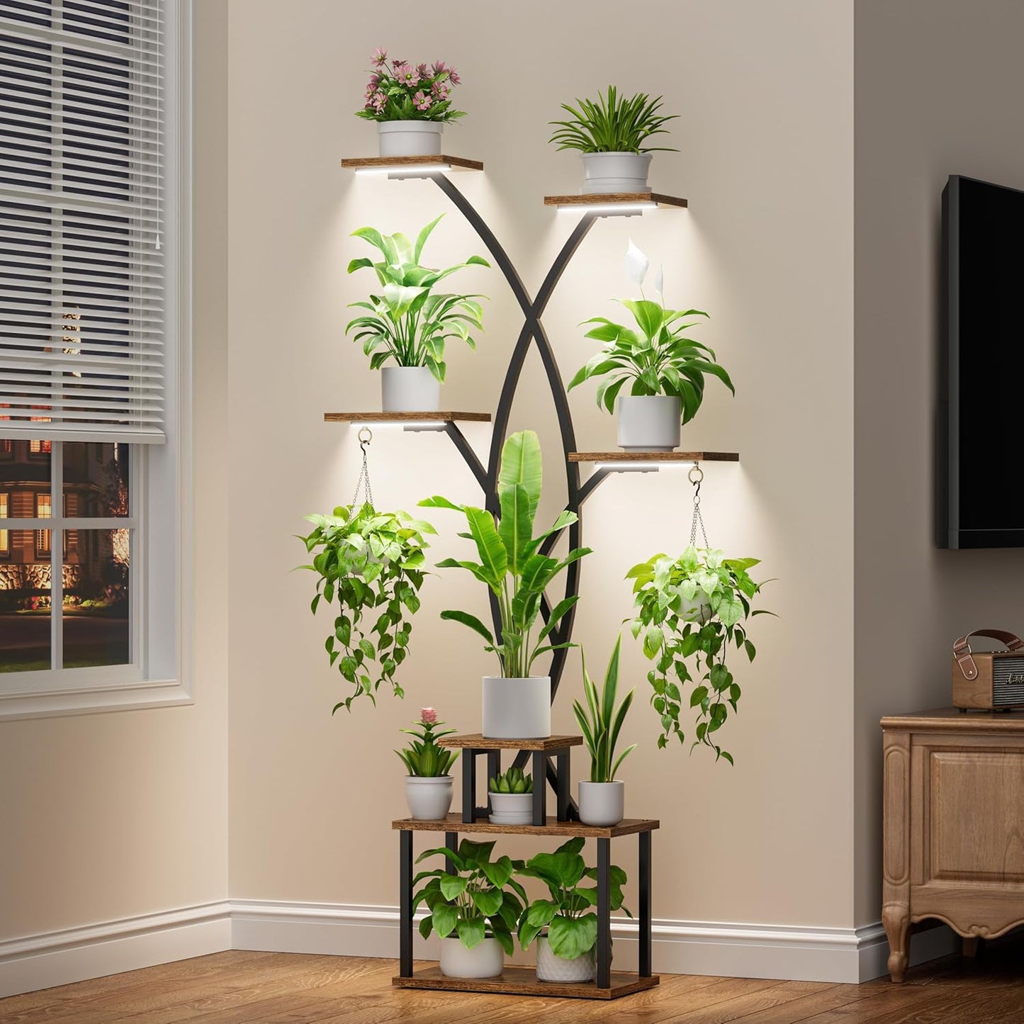 Plant Stand Indoor with Grow Lights - 7 Tiered Large Indoor Plant Shelf , 66" Tall Plant Stands for Plants Multiple, Tree-Shaped Metal Display Holder, Corner Plant Rack for Living Room Patio Home