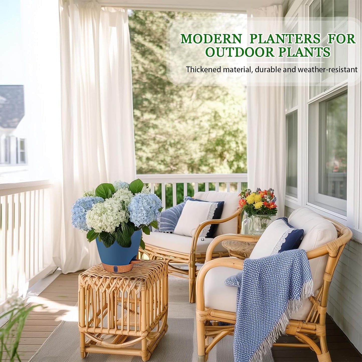 2 Pack 8 inch Plant Pots, Plastic Self Watering Planters with Drainage Holes, Deep Reservoir, Water Level Indicator, Modern Decorative Flower Pots for Indoor Outdoor Plants (Navy Blue, 8 inch)