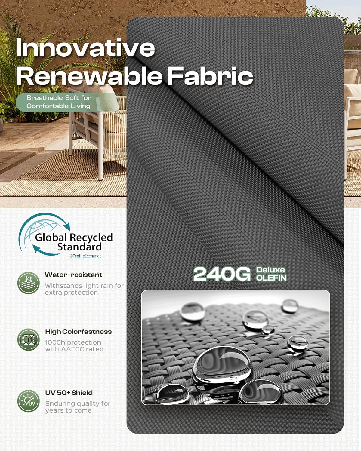 Aluminum Outdoor Patio Furniture Set, HDPE Rope 4 Piece Modern Sectional Conversation Sets with Dual-Layer Coffee Table, All Weather Patio Couch Set with Thick Cushions, Gray Frame, Charcoal