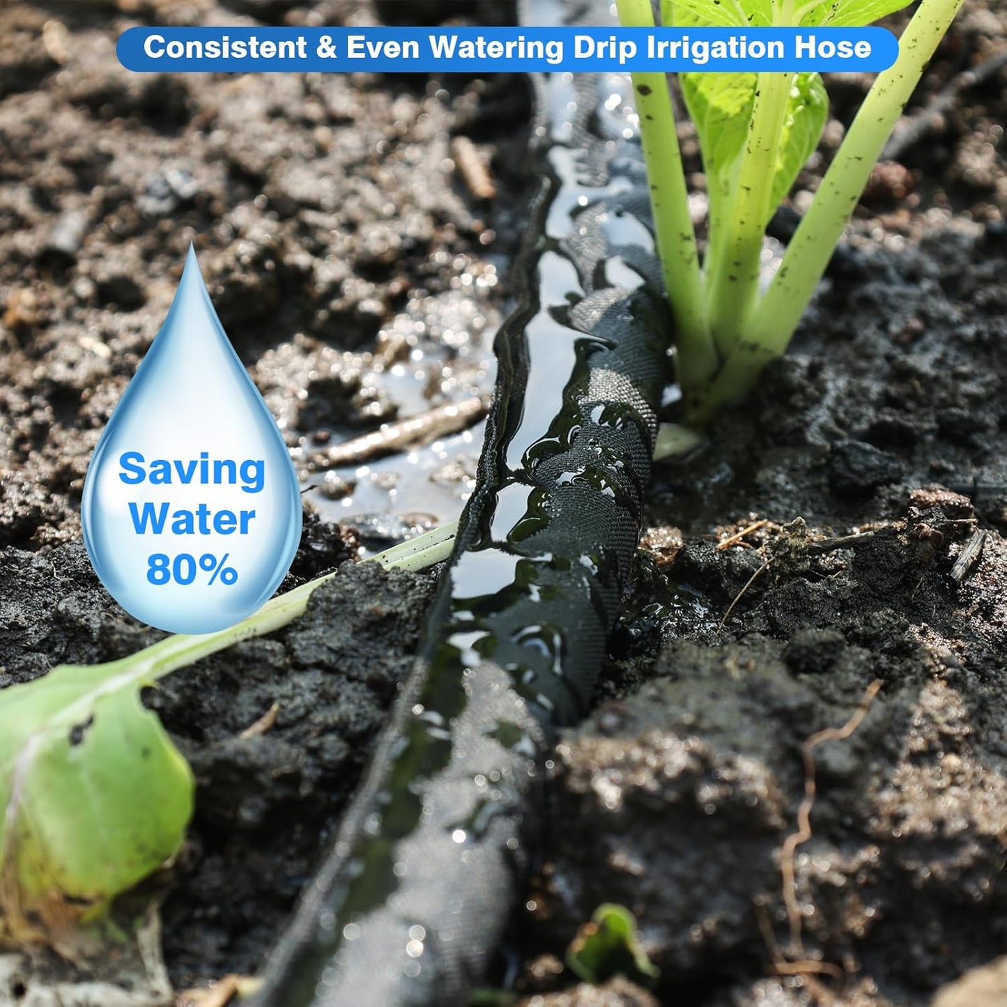 Flat Soaker Hose 50FT x 3 PACK,Drip Hose for Garden Beds Linkable Irrigation System Lightweight and Easy Watering for Tree Plant and Save 80% Water for You (150FT)