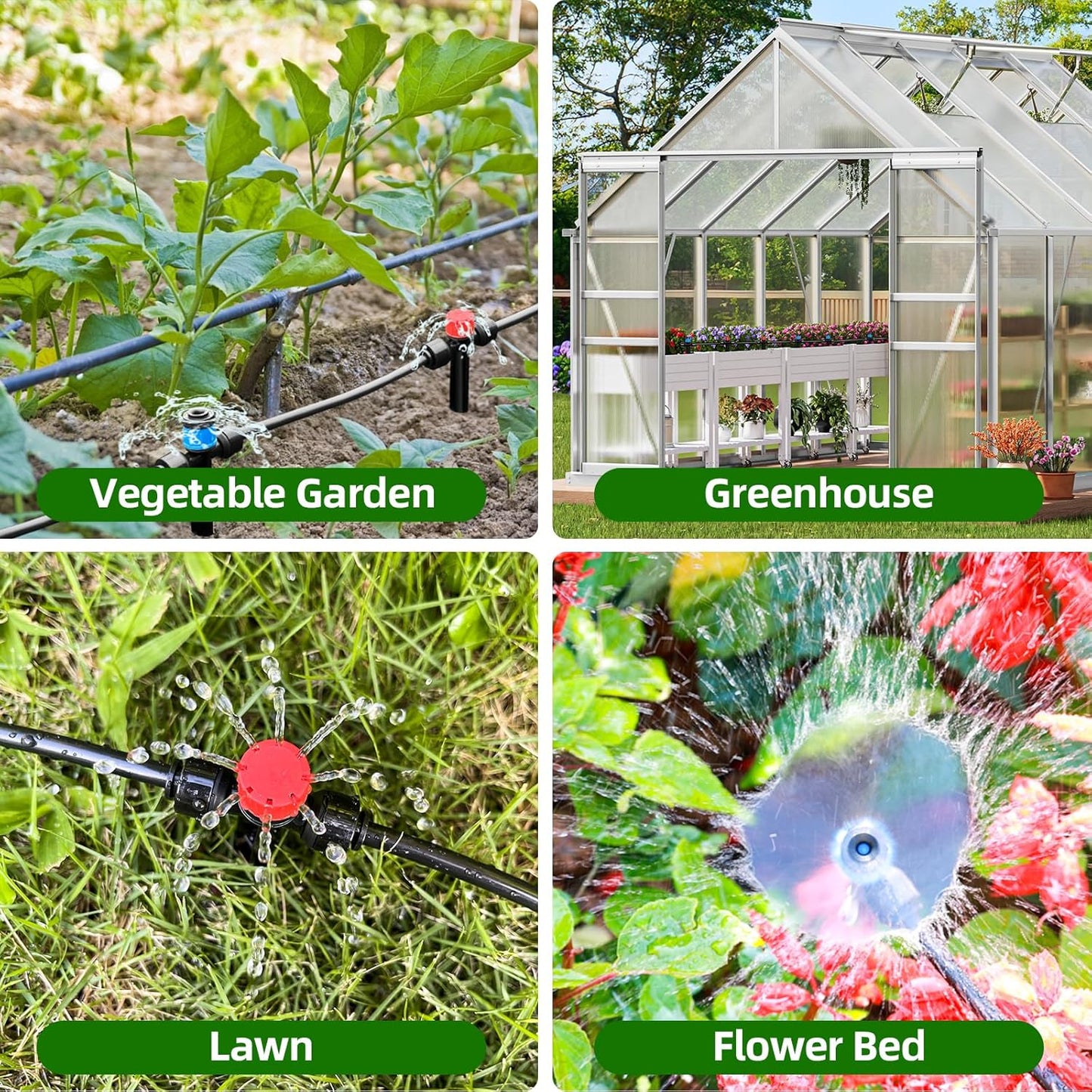 50FT Drip Irrigation System, 2025 Quick Connector Garden Irrigation System, Adjustable Nozzle, Garden Watering System with 1/4 '' Pipe, Garden, Vegetable, Greenhouse, Lawn Sprinkler