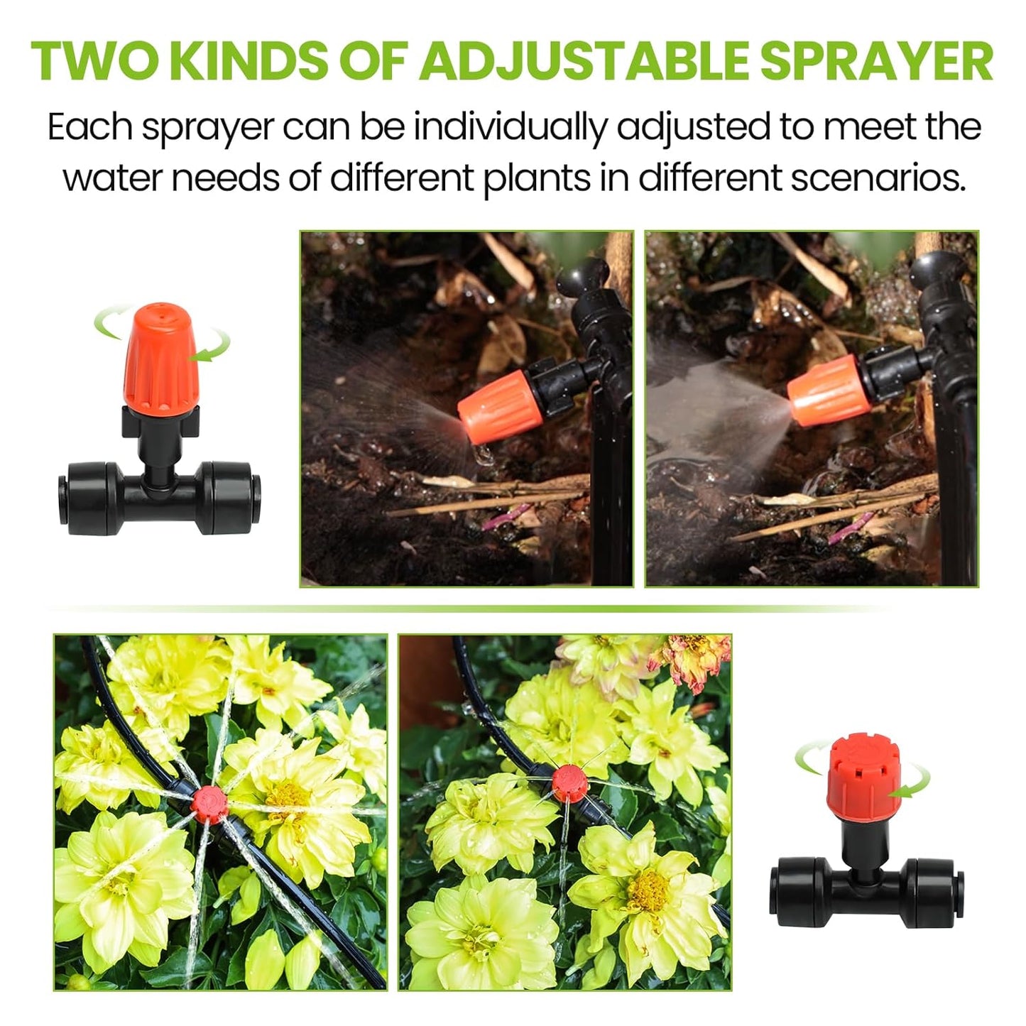 MIXC Drip Irrigation System, 50 FT Quick Connector Garden Watering System, Automatic Sprinkler Kit for Lawn Raised Bed Outdoor Plants Greenhouse with 1/4'' Tubing, Drip Emitters, Misting Nozzles