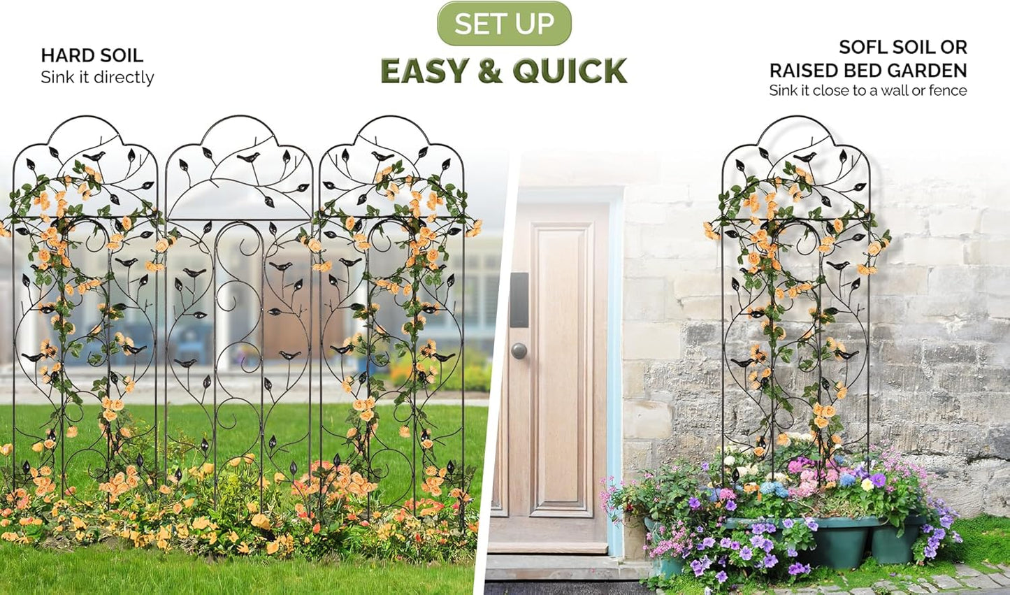 Idzo Decorative Metal Trellis for Climbing Plants Outdoor, Anti-Corrosion Powder Coated Garden Trellis, Sturdy Long Spikes, 60 Inch