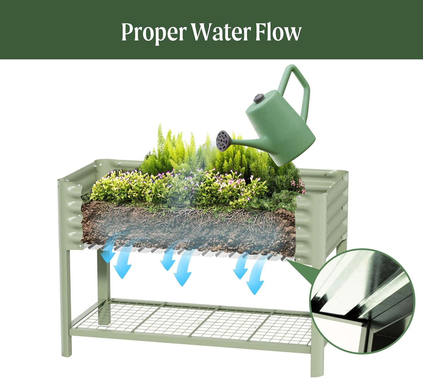 Elevated Raised Garden Bed-V Series, 2' x 4' Garden Beds with Legs & Storage Rack for Patio Porch, 700 Lbs Weight Capacity, Outdoor Planter Boxes for Gardening Herbs Vegetables Flowers, Olive Green