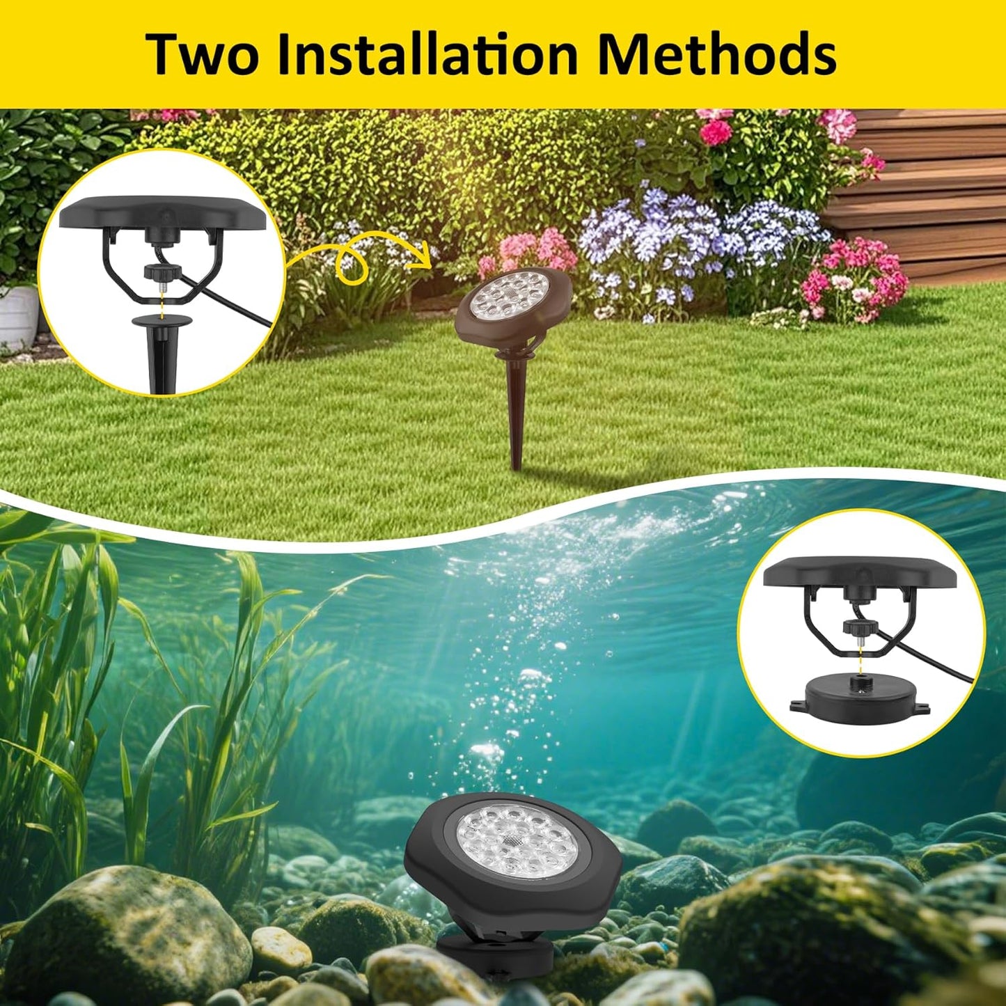T-SUN Color Changing Pond Lights LED Underwater APP and Remote Control Submersible Fountain Lights IP68 Waterproof Landscape Spotlight Fish Tank Light for Koi Pond Aquarium Garden (Set of 2)