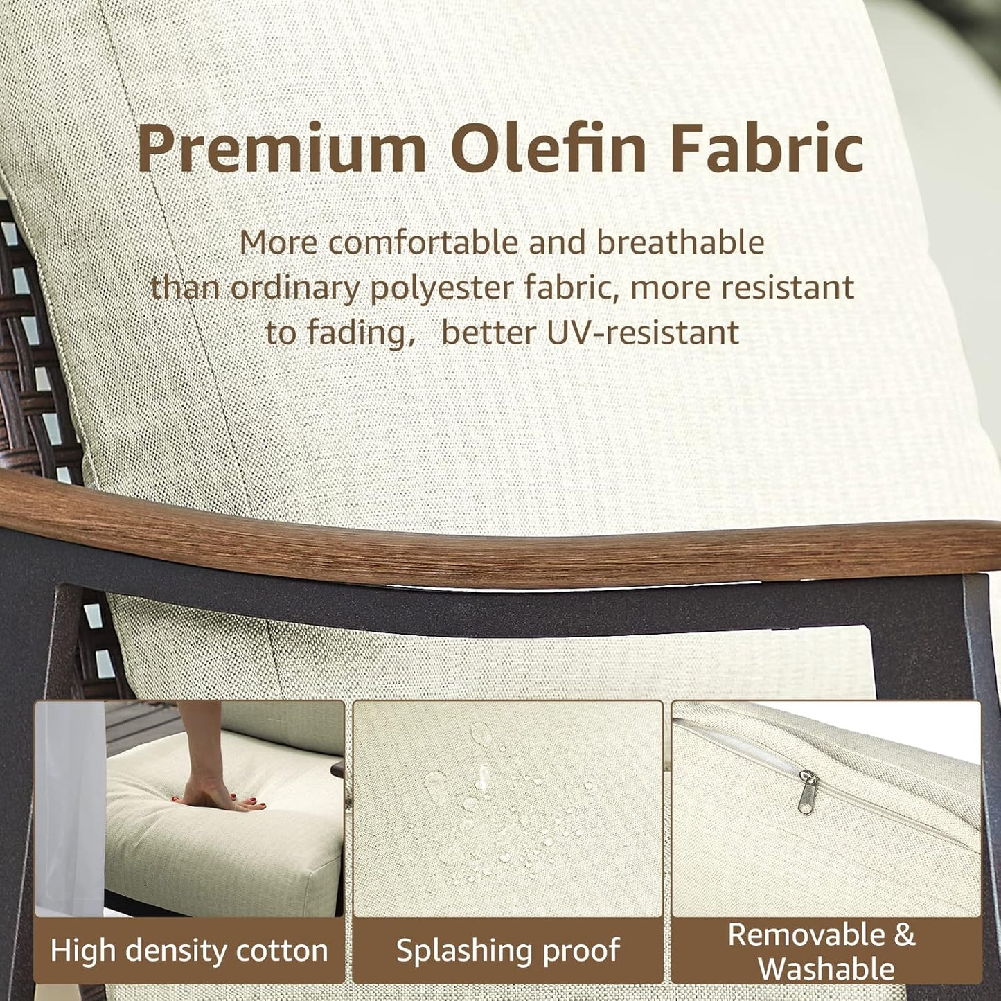 NATURAL EXPRESSIONS Patio Sofa Outdoor Furniture Metal Chair with Wicker Backrest & 6 Inches Cushion for Front, Porch, Deck, Balcony, Backyard, Sunroom, 27"(L) x 29.75"(W) x 33.86"(H).