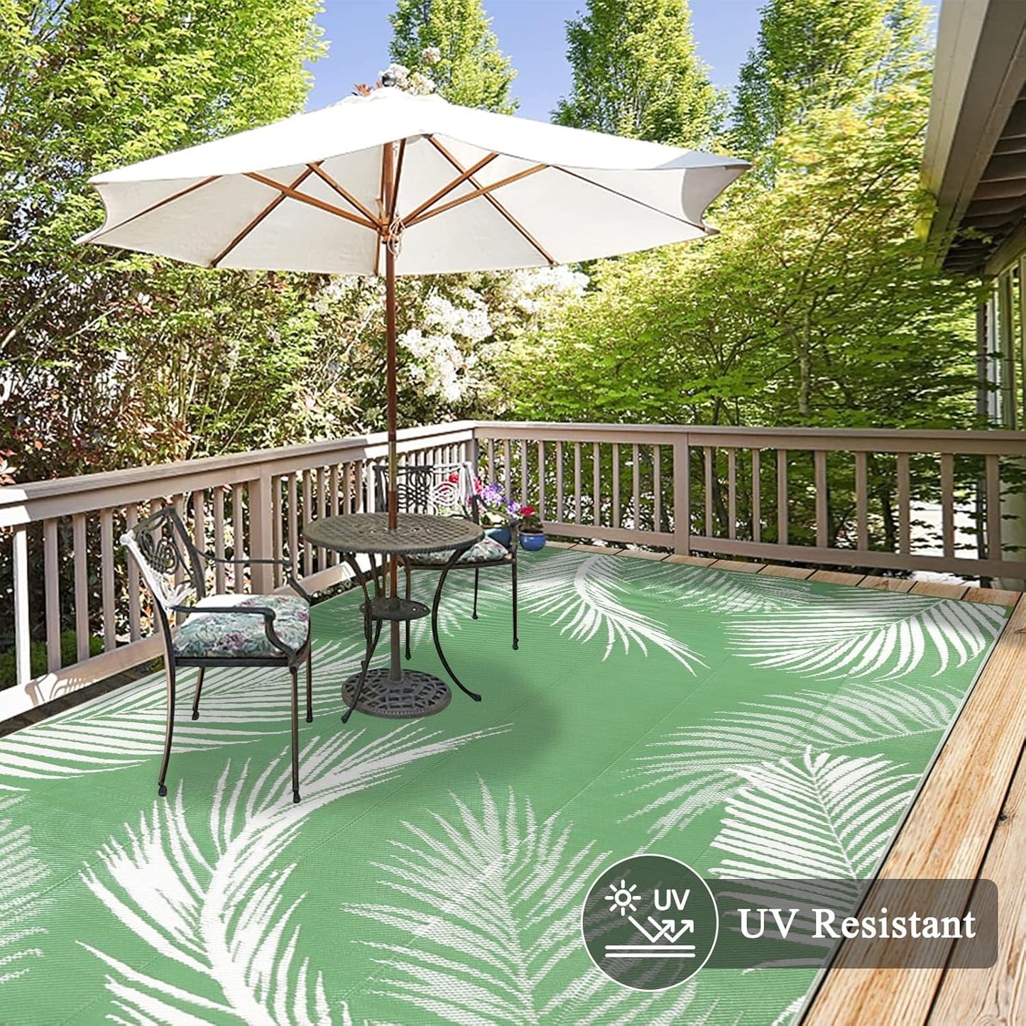 Pauwer Waterproof Outdoor Rug 6x9, Reversible Plastic Straw Patio Camping Rug, Indoor Outdoor RV Mat Carpet for Deck, Camper, Porch, Balcony, Backyard, Picnic, Leaf Green