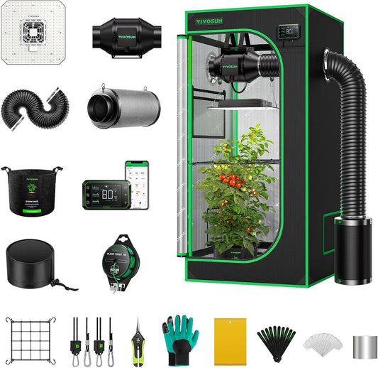 VIVOSUN GIY Smart Grow Tent System 2x2, WiFi-Integrated Grow Tent Kit, with Automate Ventilation and Circulation, Schedule Full Spectrum 100W LED Grow Light, and GrowHub E42A Controller