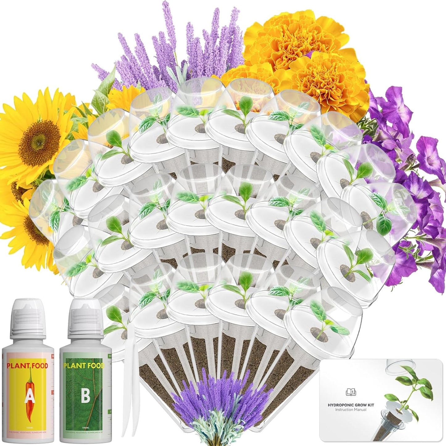 LYKOCLEAN 24 Pods Flower Seed Kit Compatible with AeroGarden Hydroponics Growing System, Indoor Garden Starter Set with Lavender, Sunflower, Petunia and Marigold