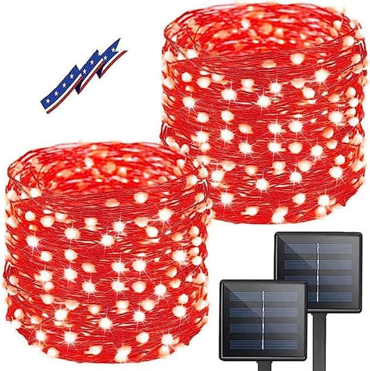 Solar String Lights Outdoor, 2-Pack Total 80FT 200 LED Solar Christmas Twinkle Lights Outside Waterproof Copper Wire 8 Modes Solar Fairy Lights for Garden Tree Party Birthday Christmas Decor (Red)