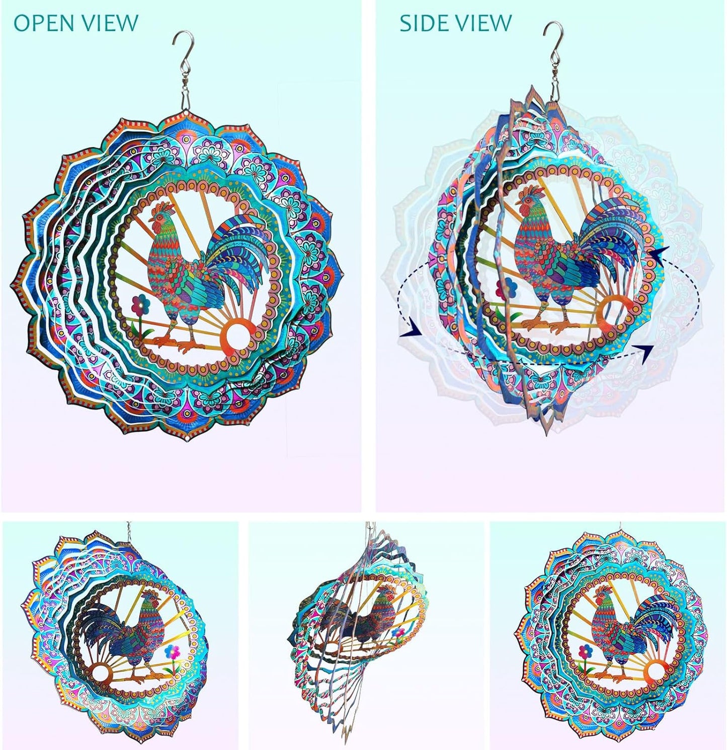 Rooster Wind Spinner for Yard and Garden,12in Wind Spinners Outdoor Rooster Gifts,Chicken Gifts for Women Mother Grandma Wife Men Father,Garden Decor Metal Hanging Yard Art Wind Sculpture