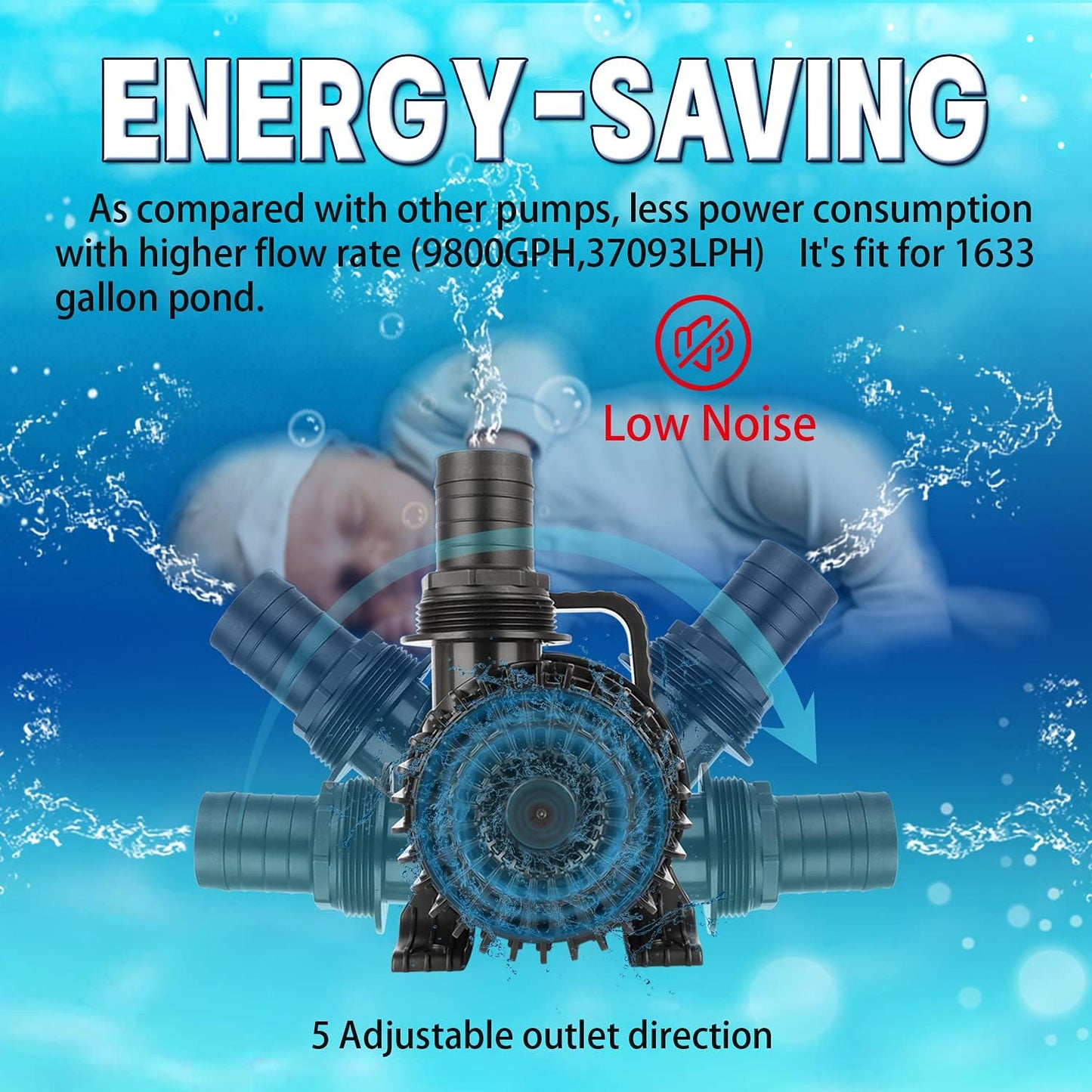 WaterRebirth (1700GPH-120W,UL listed) Large Fountain Submersible Water Pond Sump Pump Aquarium Electric Waterfall Pump Outdoor PS-1700