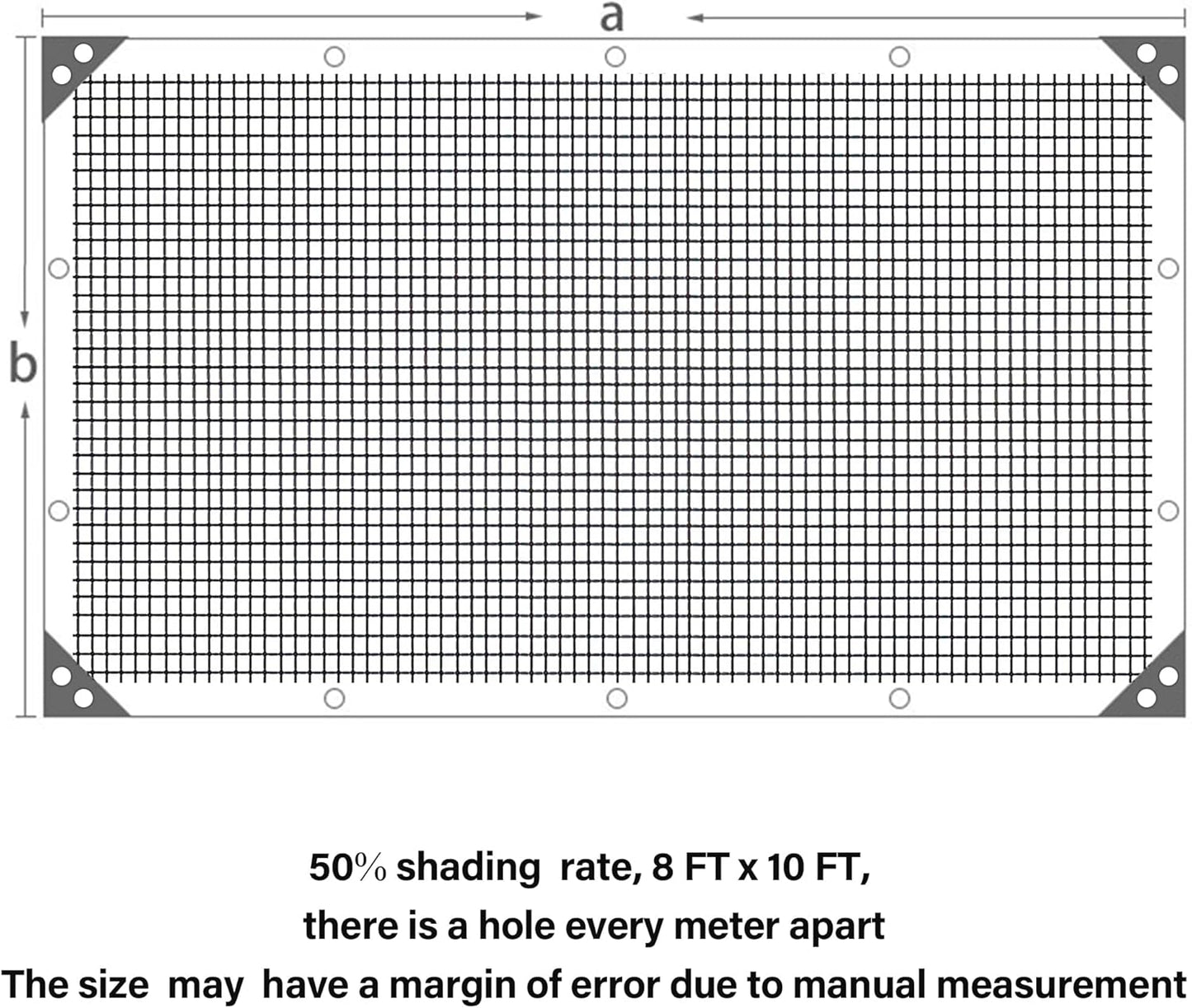 winemana Black Shade Cloth 50%, 8x10 FT Mesh Tarp - Garden Shade for Greenhouse, Patio, Vegetables, Plants Cover and Chicken Coops, Sun Shade Net for Outdoor Protection with Reinforced Grommets