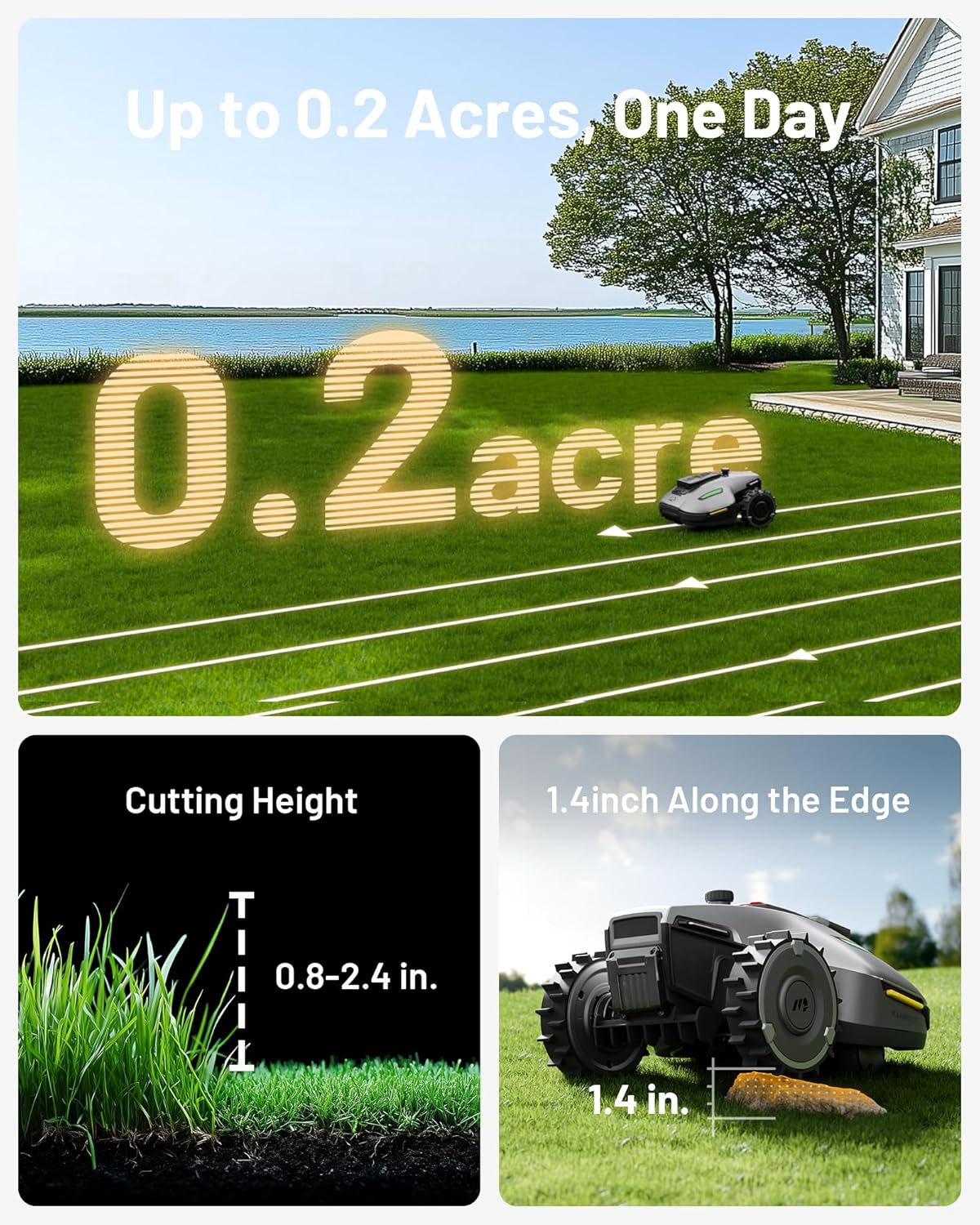 YUKA mini 700 Robot Lawn Mower for 0.17 Acre, UltrasenseAI Vision+ RTK Positioning, Auto Mapping, App Control,50% Slope,Perimeter Wire Free, 15 Mowing Zones Management